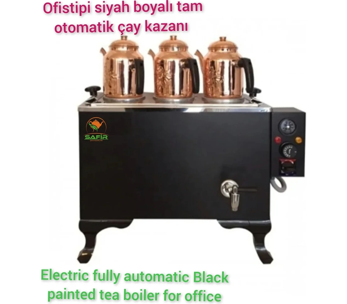 Resim Allians 3 Gözlü Siyah Otomatik Elektrikli Çay Kazanı, Ofis Tipi Semaver 