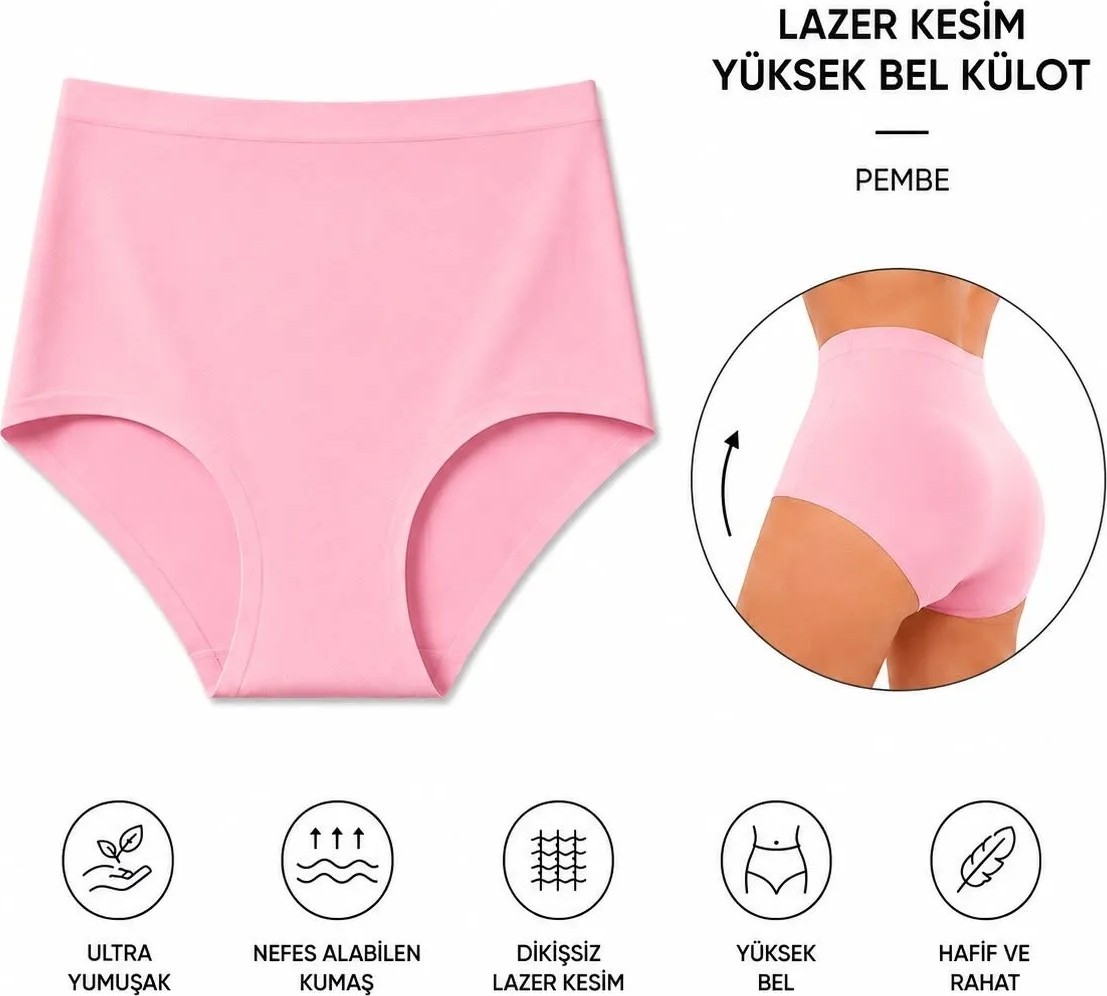 LAMİSA Yüksek Bel Basic Lazer Kesim Bikini Külot
