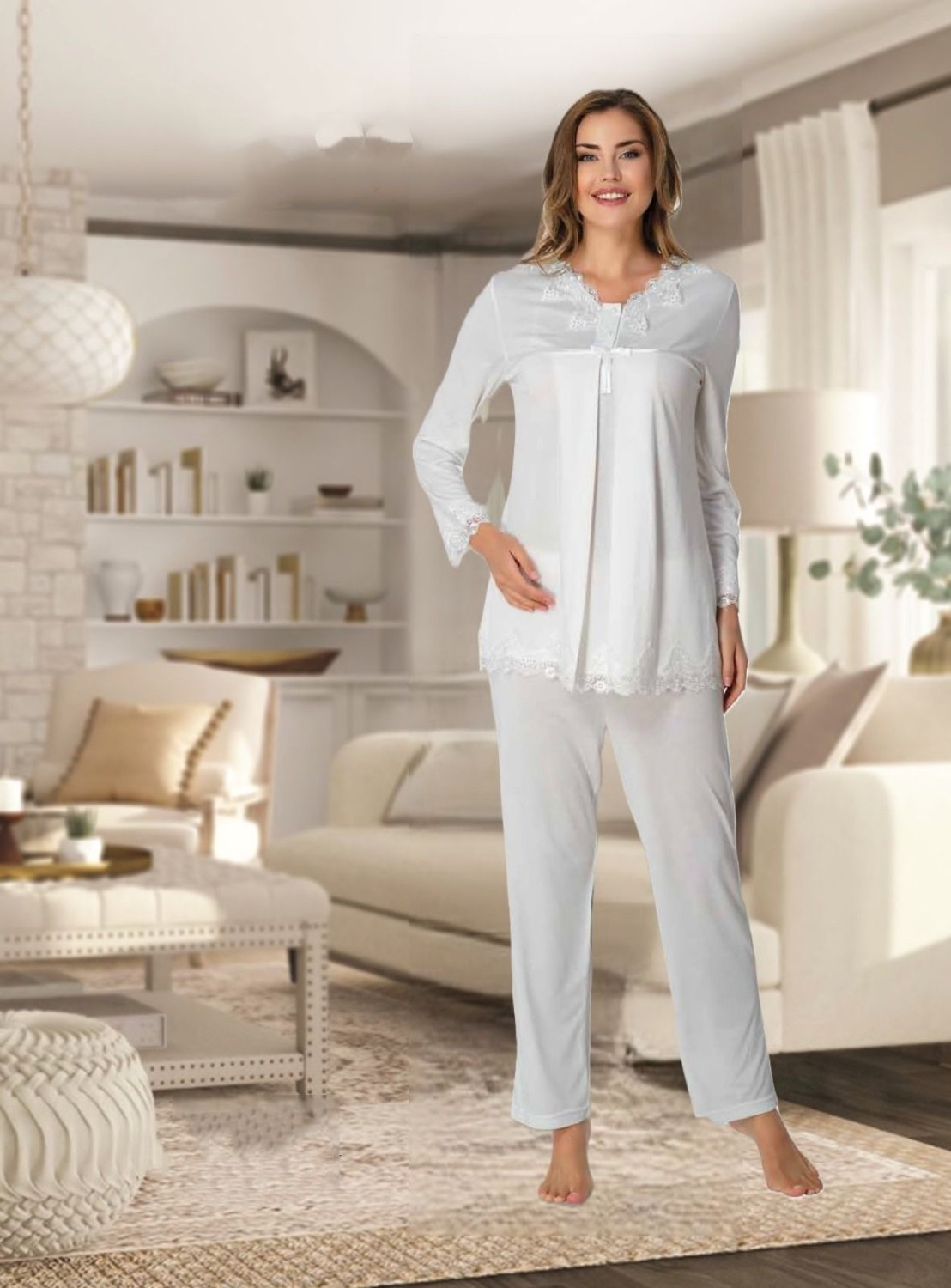 Effort Dvina Effortt Lohusa Pijama Takımı Ekru - 7032 görsel 2