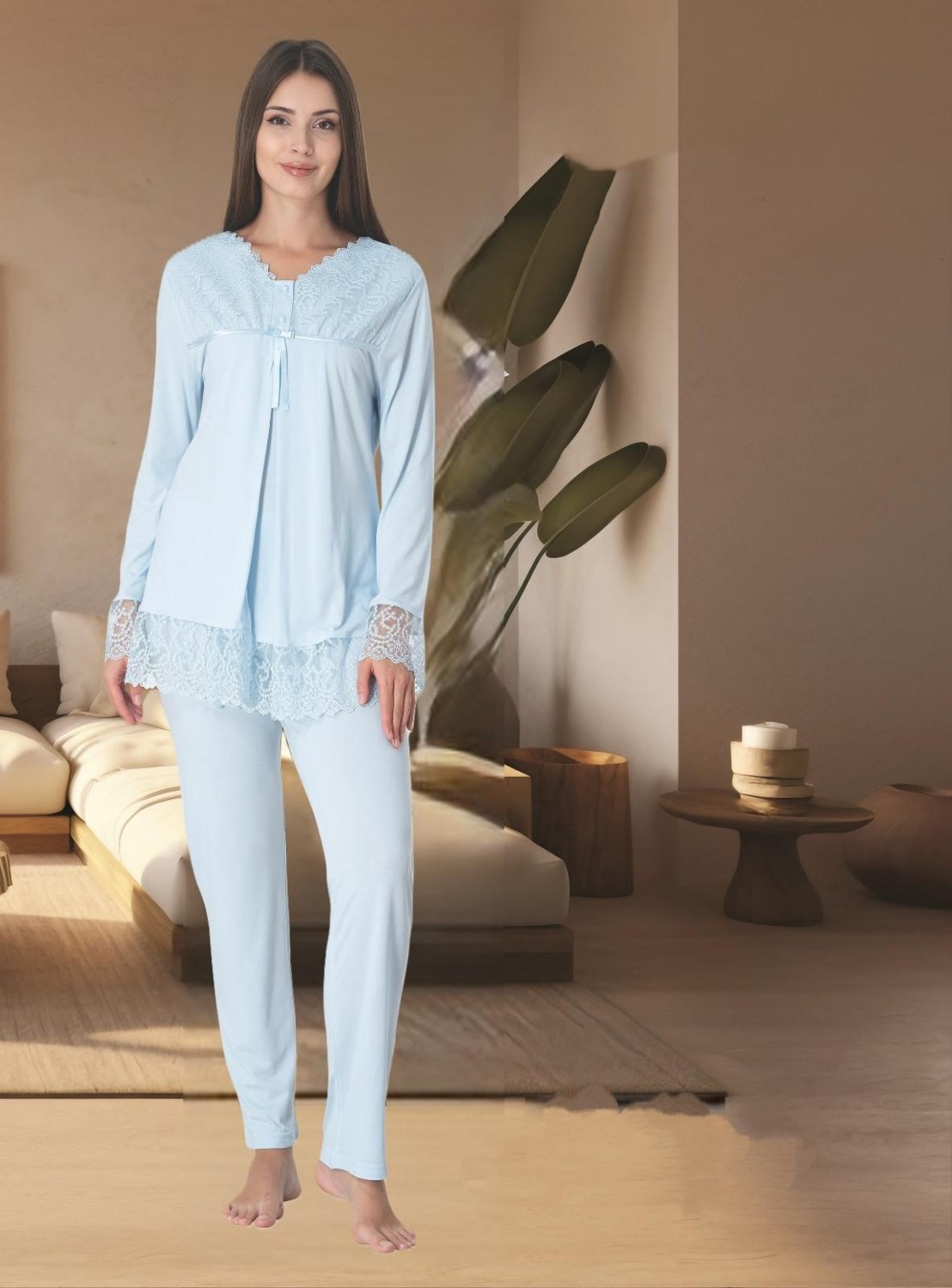 Effort Dvina Effortt Lohusa Pijama Takımı Mavi - 7042