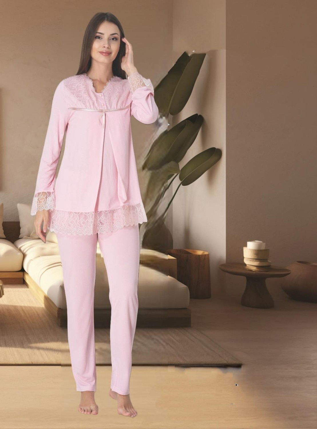 Effort Dvina Effortt Lohusa Pijama Takımı Mavi - 7042 görsel 2