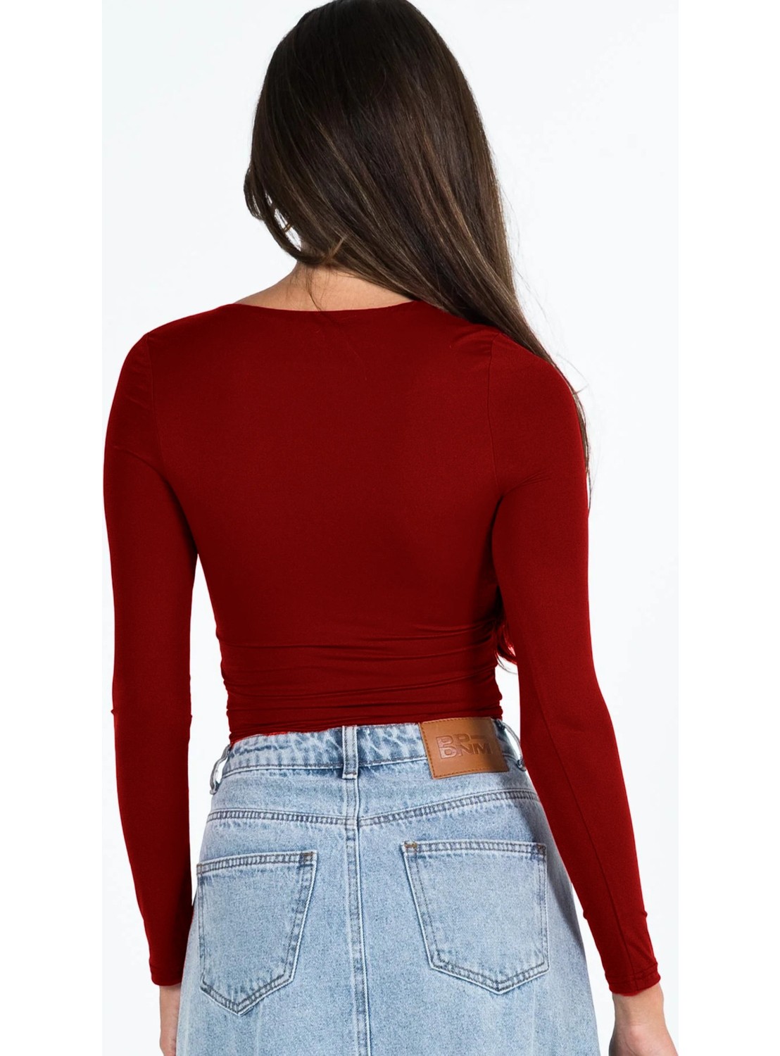 Fablair Kare Yaka Uzun Kollu Crop Bluz, Esnek Kumaş, Modern Stil görsel 6