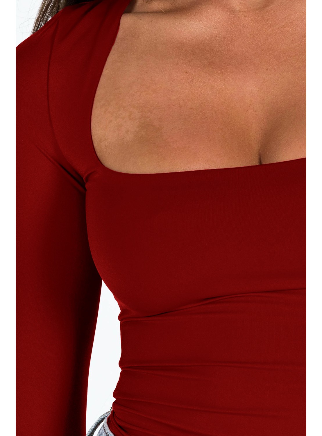 Fablair Kare Yaka Uzun Kollu Crop Bluz, Esnek Kumaş, Modern Stil görsel 7