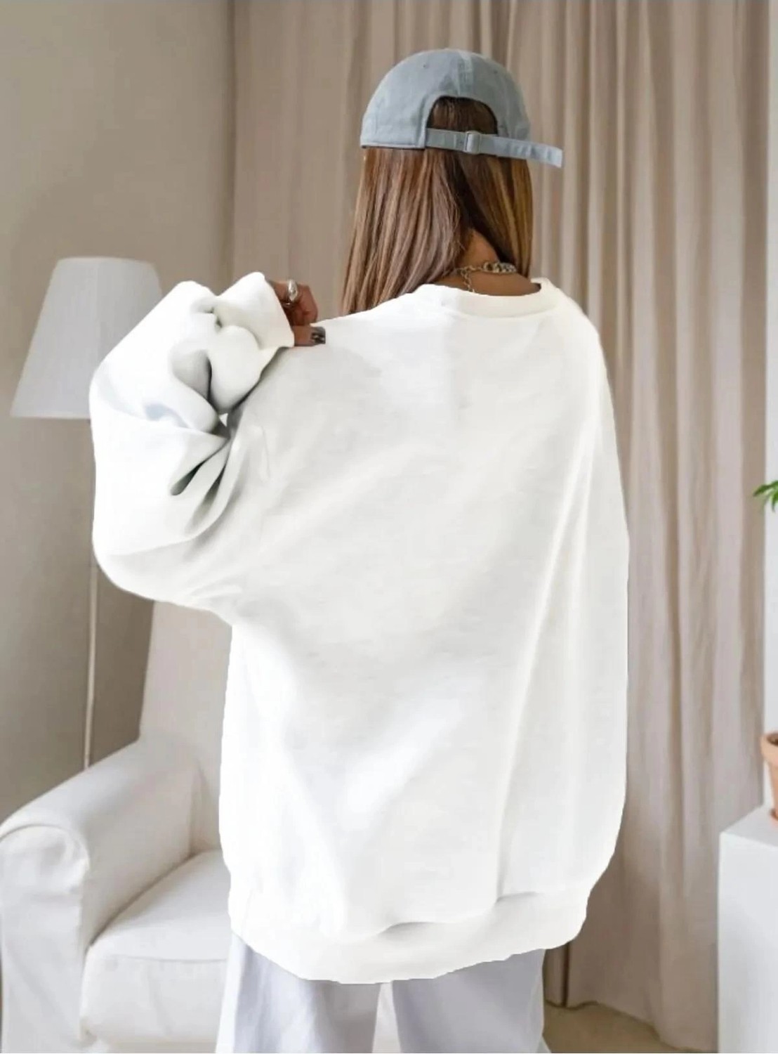 Beruflic Kadın Düz Bisiklet Yaka 3 Iplik Sweatshirt - Beyaz