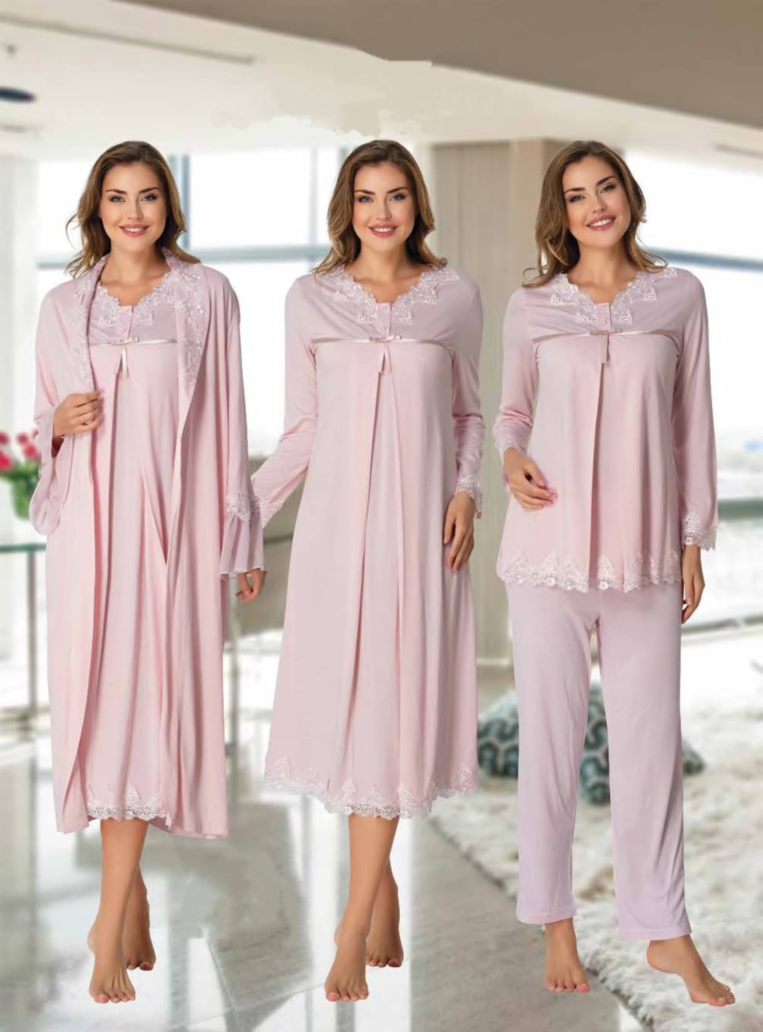 Effort Dvina Effortt Lohusa 4'lü Set - Sabahlık/pijama Takımı/gecelik Ekru - 7036