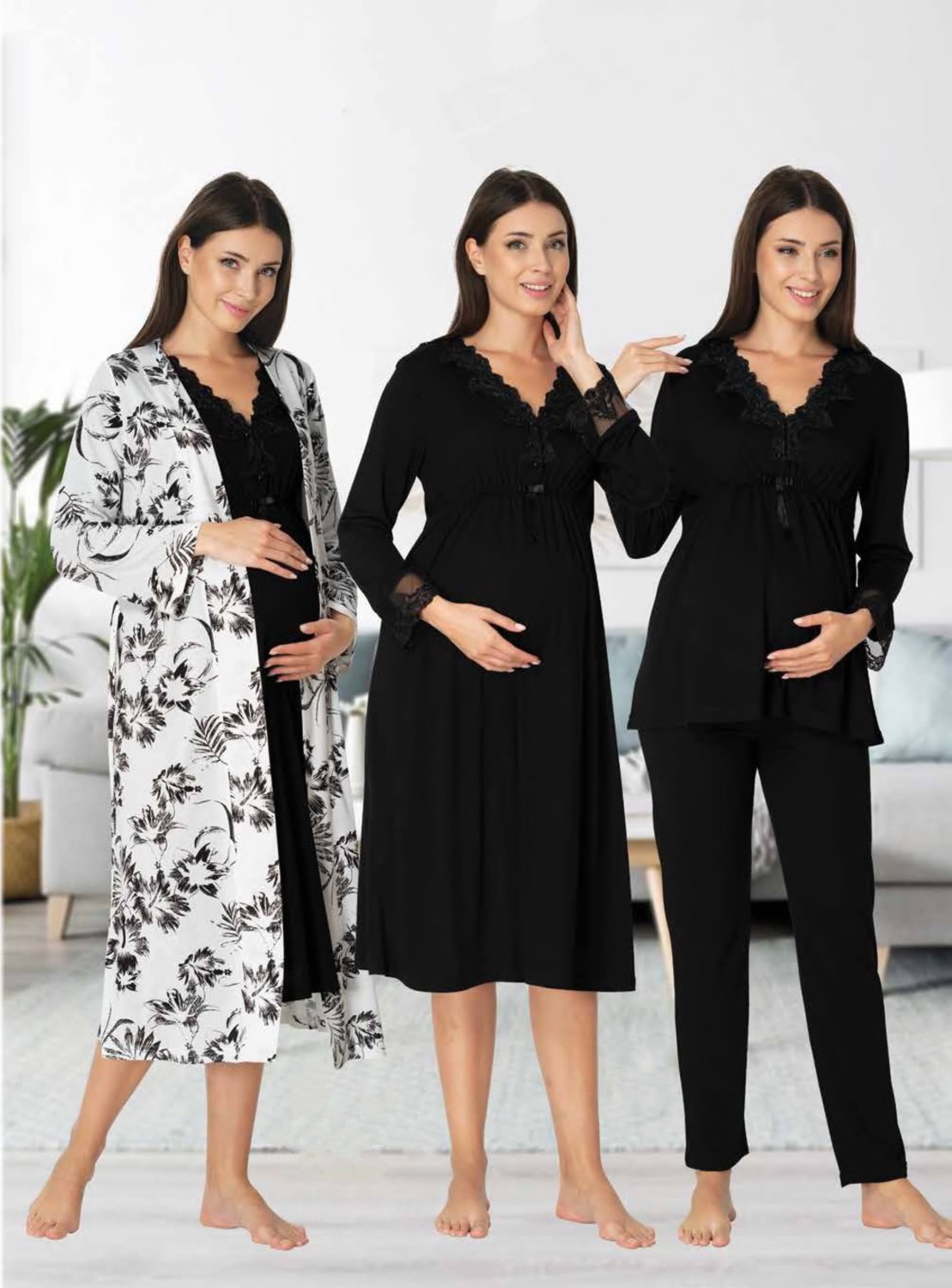 Effort Dvina Effortt Lohusa 4'lü Set - Sabahlık/pijama Takımı/gecelik Ekru - 8096 görsel 6