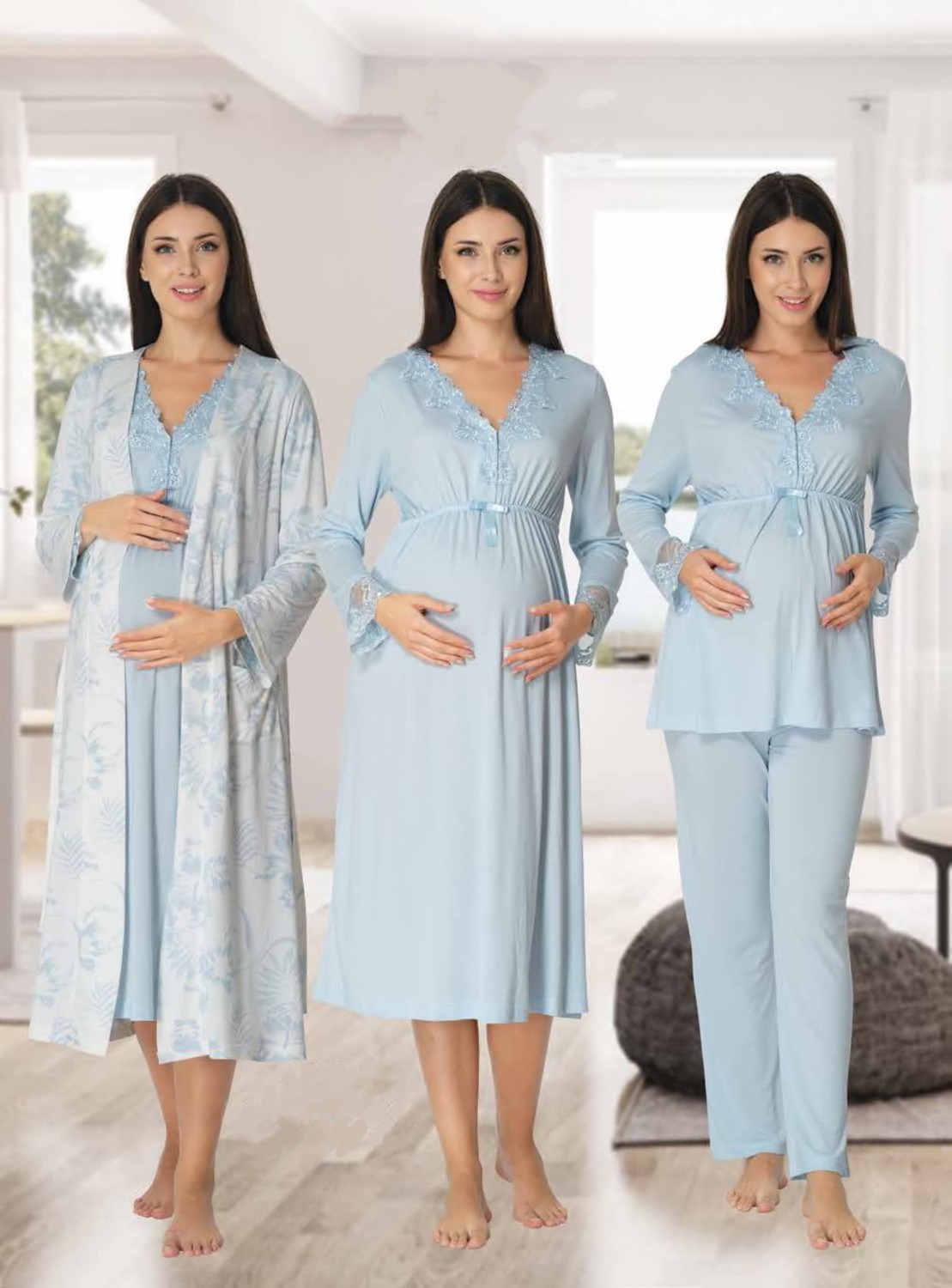 Effort Dvina Effortt Lohusa 4'lü Set - Sabahlık/pijama Takımı/gecelik Ekru - 8096 görsel 7