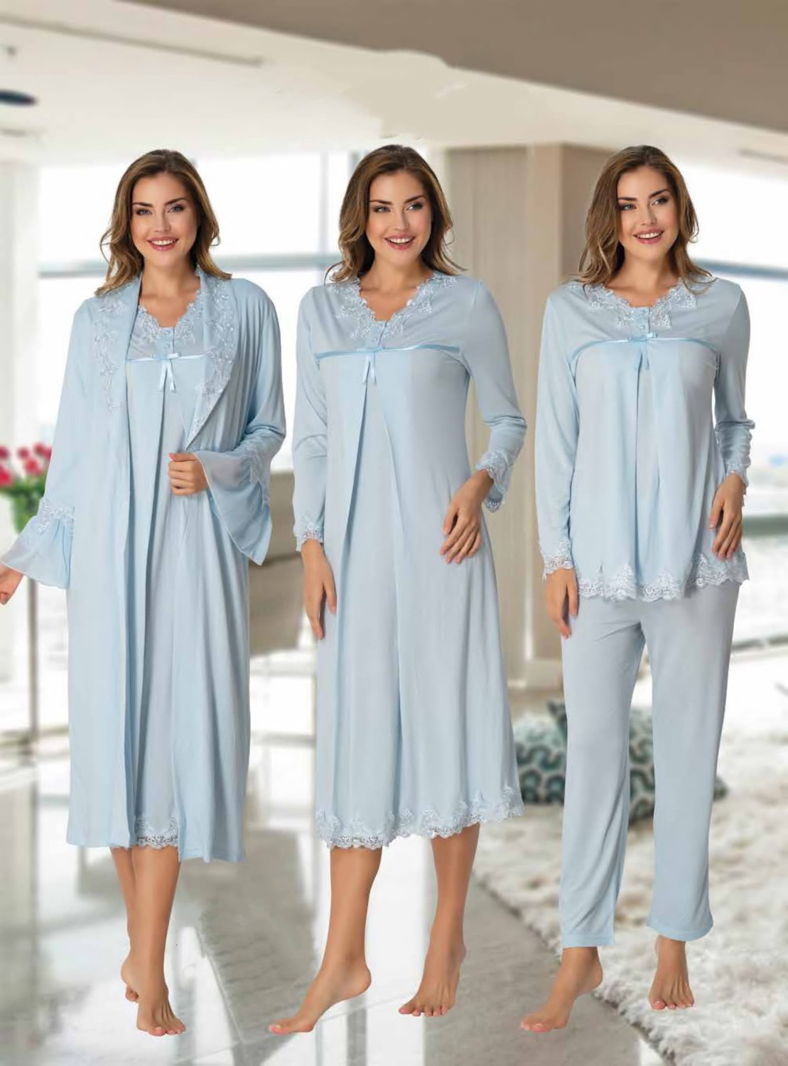 Effort Dvina Effortt Lohusa 4'lü Set - Sabahlık/pijama Takımı/gecelik Ekru - 7036 görsel 3