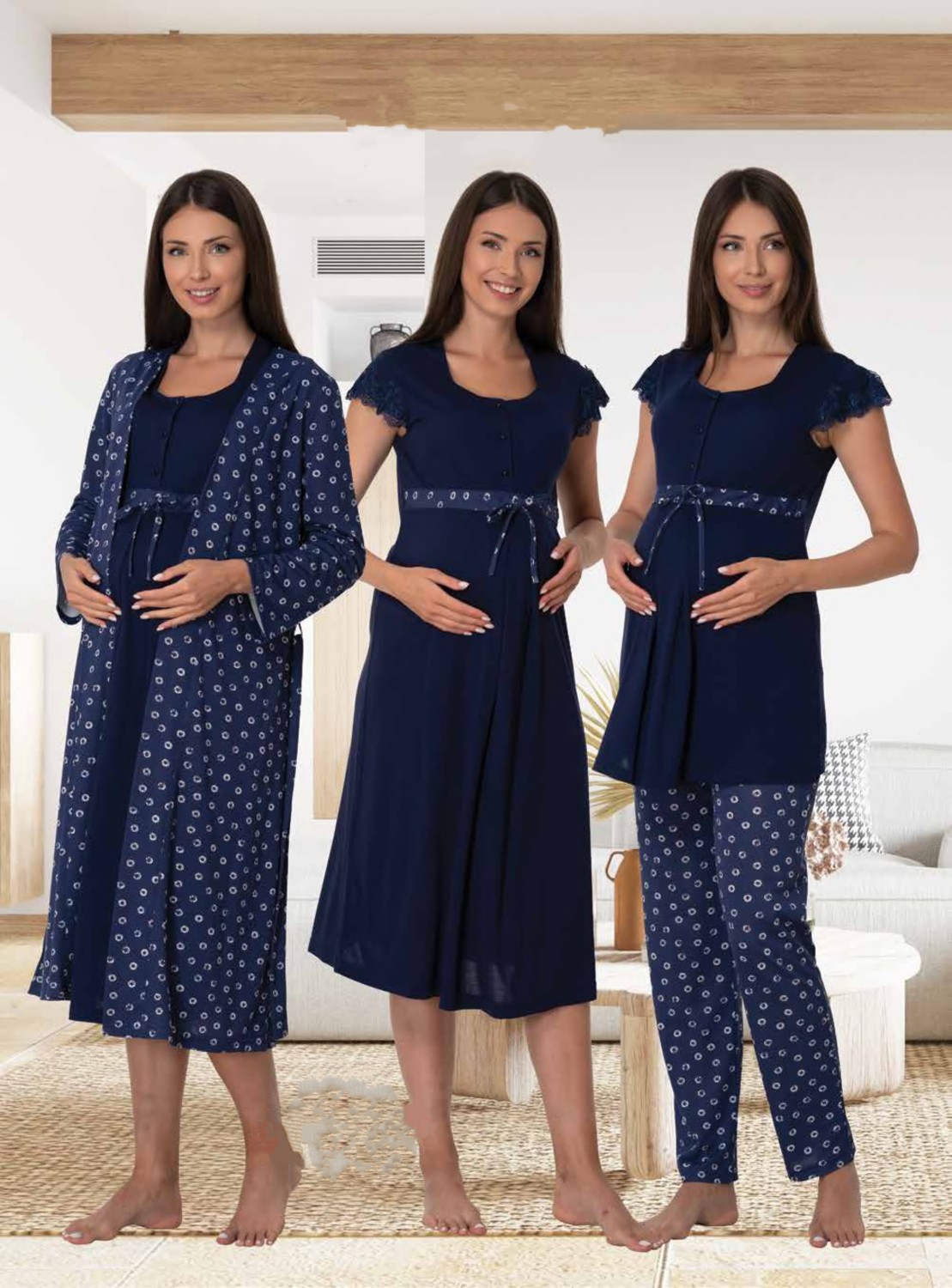 Effort Dvina Effortt Lohusa 4'lü Set - Sabahlık/pijama Takımı/gecelik Pudra - 6016 görsel 3