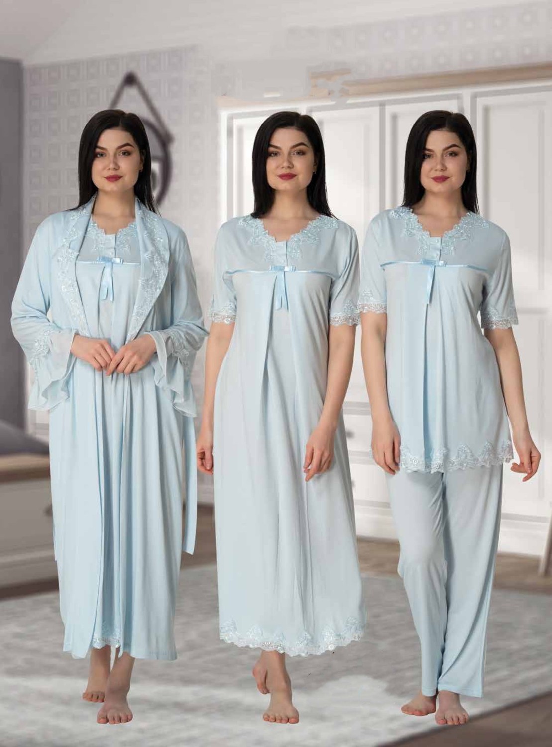 Effort Dvina Effortt Lohusa 4'lü Set - Sabahlık/pijama Takımı/gecelik Ekru - 5036