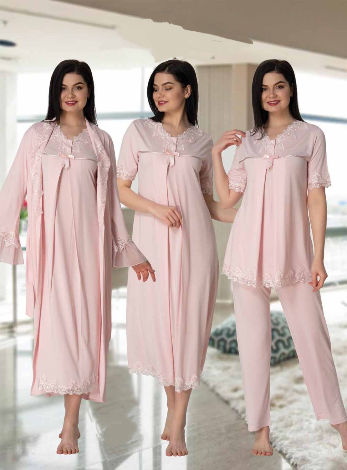 Effort Dvina Effortt Lohusa 4'lü Set - Sabahlık/pijama Takımı/gecelik Ekru - 5036 görsel 2