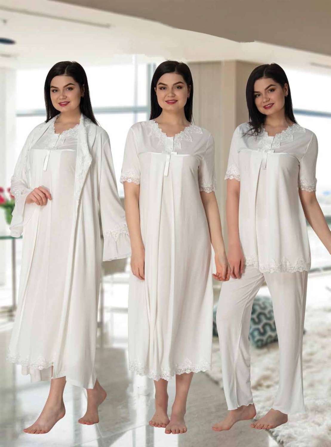 Effort Dvina Effortt Lohusa 4'lü Set - Sabahlık/pijama Takımı/gecelik Ekru - 5036