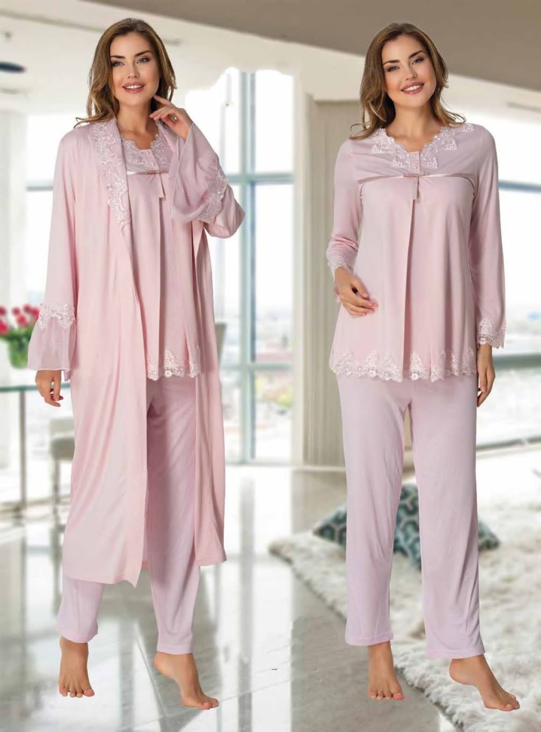 Effort Dvina Effortt Lohusa Sabahlıklı Pijama Takımı Mavi - 7034