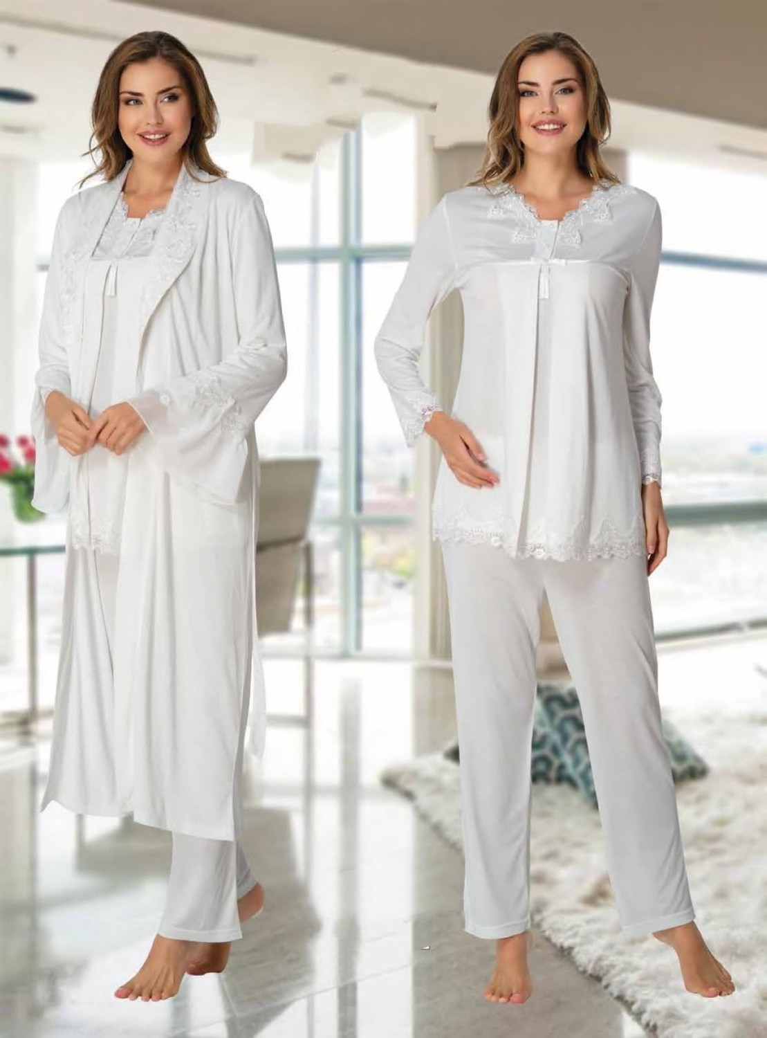 Effort Dvina Effortt Lohusa Sabahlıklı Pijama Takımı Mavi - 7034 görsel 2