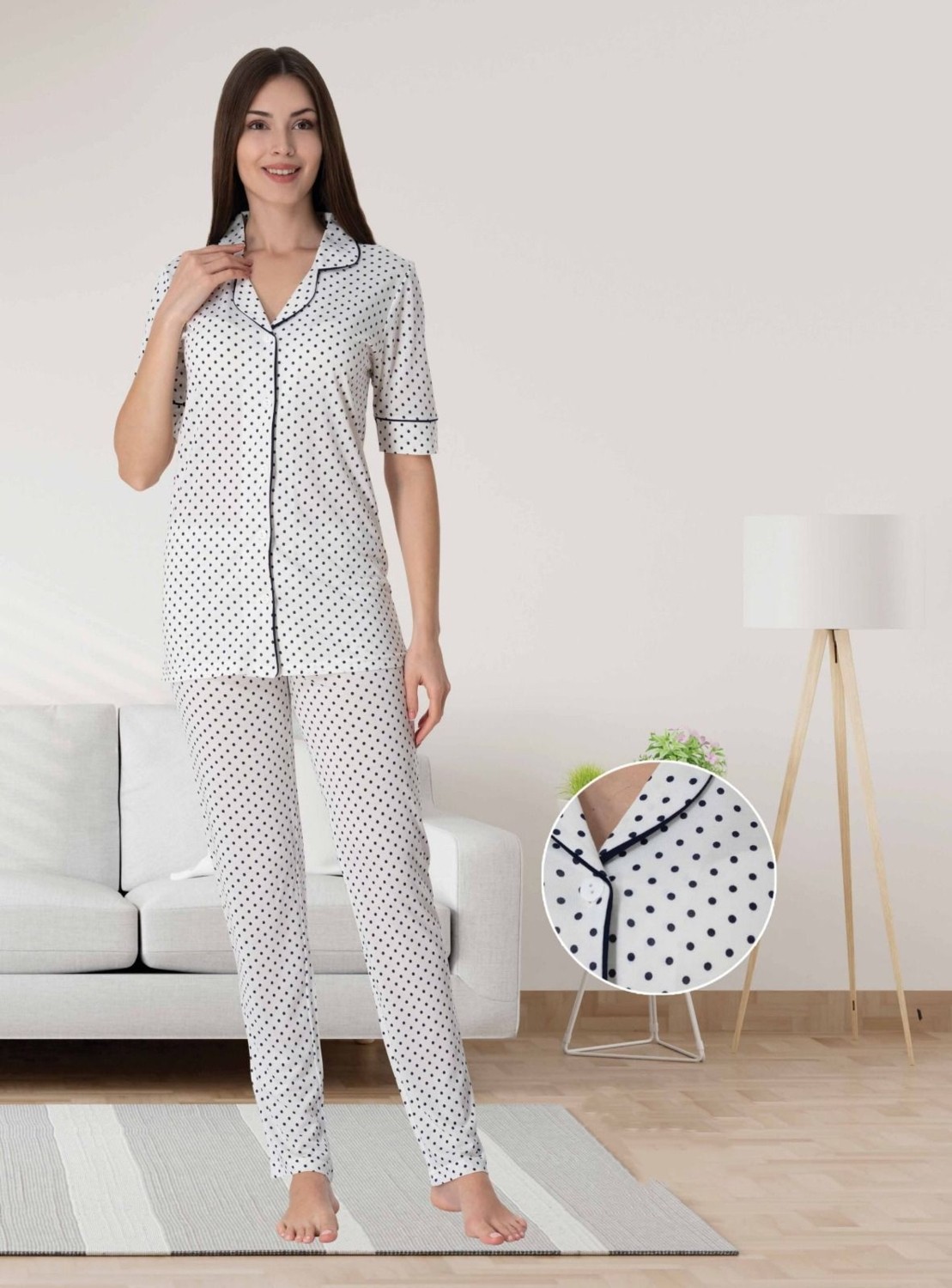 Effort Dvina Effortt Lohusa Puantiyeli Pijama Takımı Pembe - 5062 görsel 2