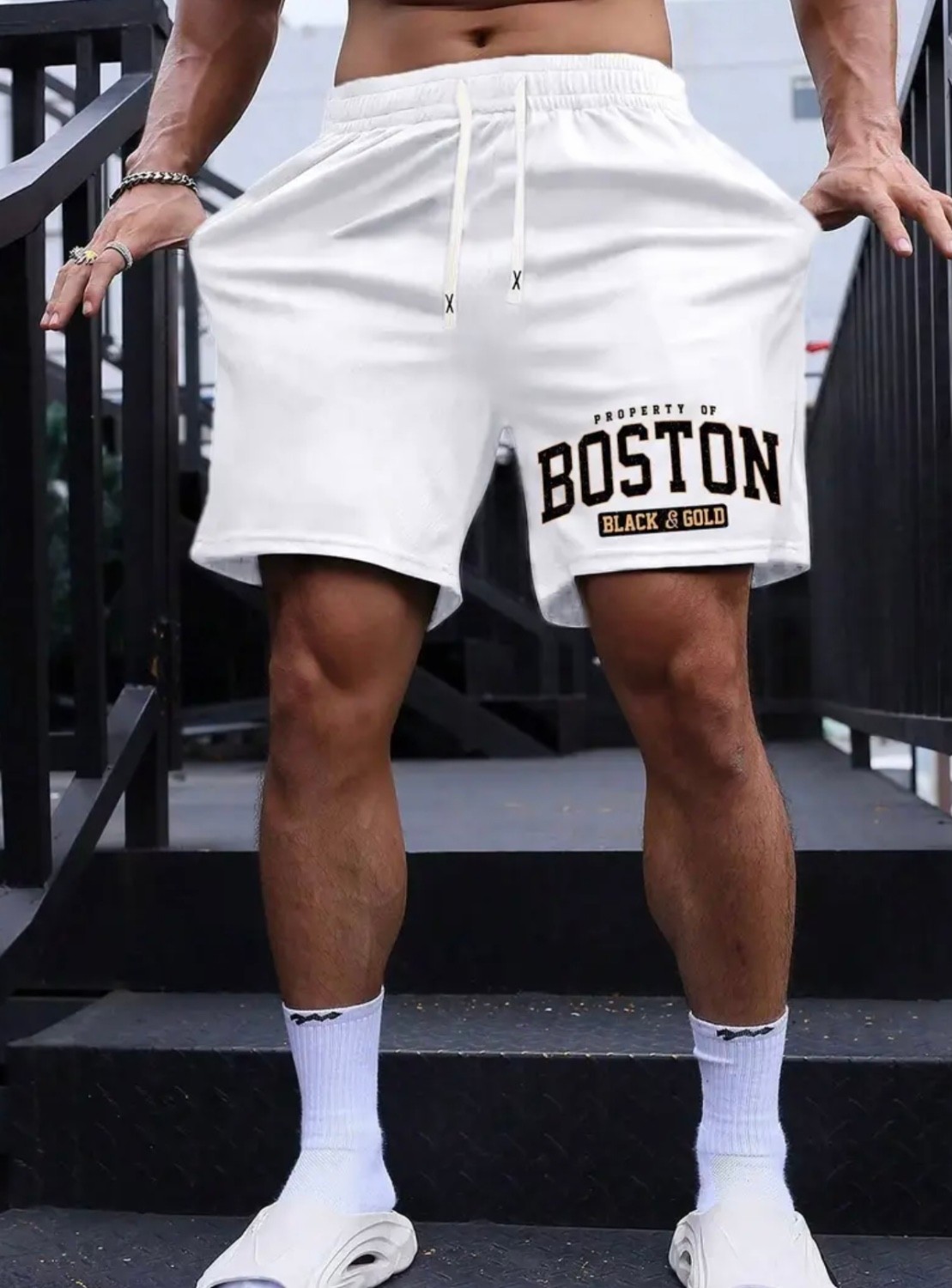 Punix Punıx Büyük Beden Özel Seri Boston Baskılı %100 Pamuk Çift Cep Yeni Sezon Erkek Battal Bermuda Şort görsel 3