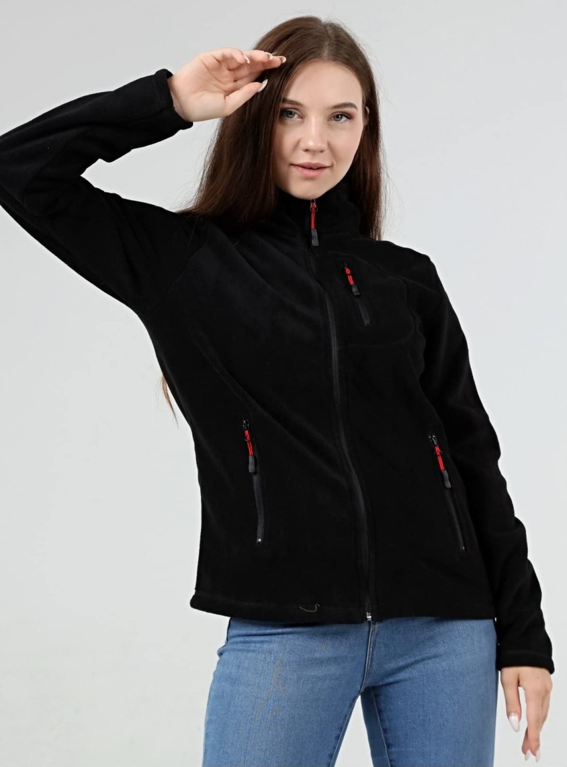Die Grup Genıus Store Kadın Polar Tam Fermuarlı Outdoor 3 Cepli Spor Polar Ceket (Siyah/xxl) görsel 5