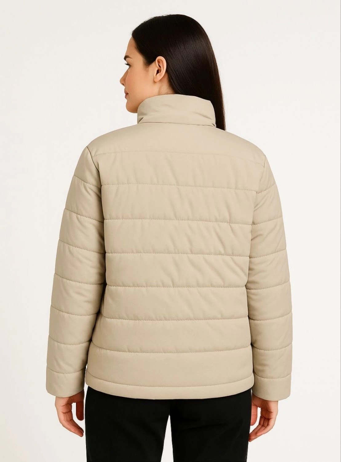 Pileli Store Bomber Mont Ceket, Su Itici Kumaş, Kapitone Astarlı, Fermuarlı, Kışlık - Bej - görsel 2