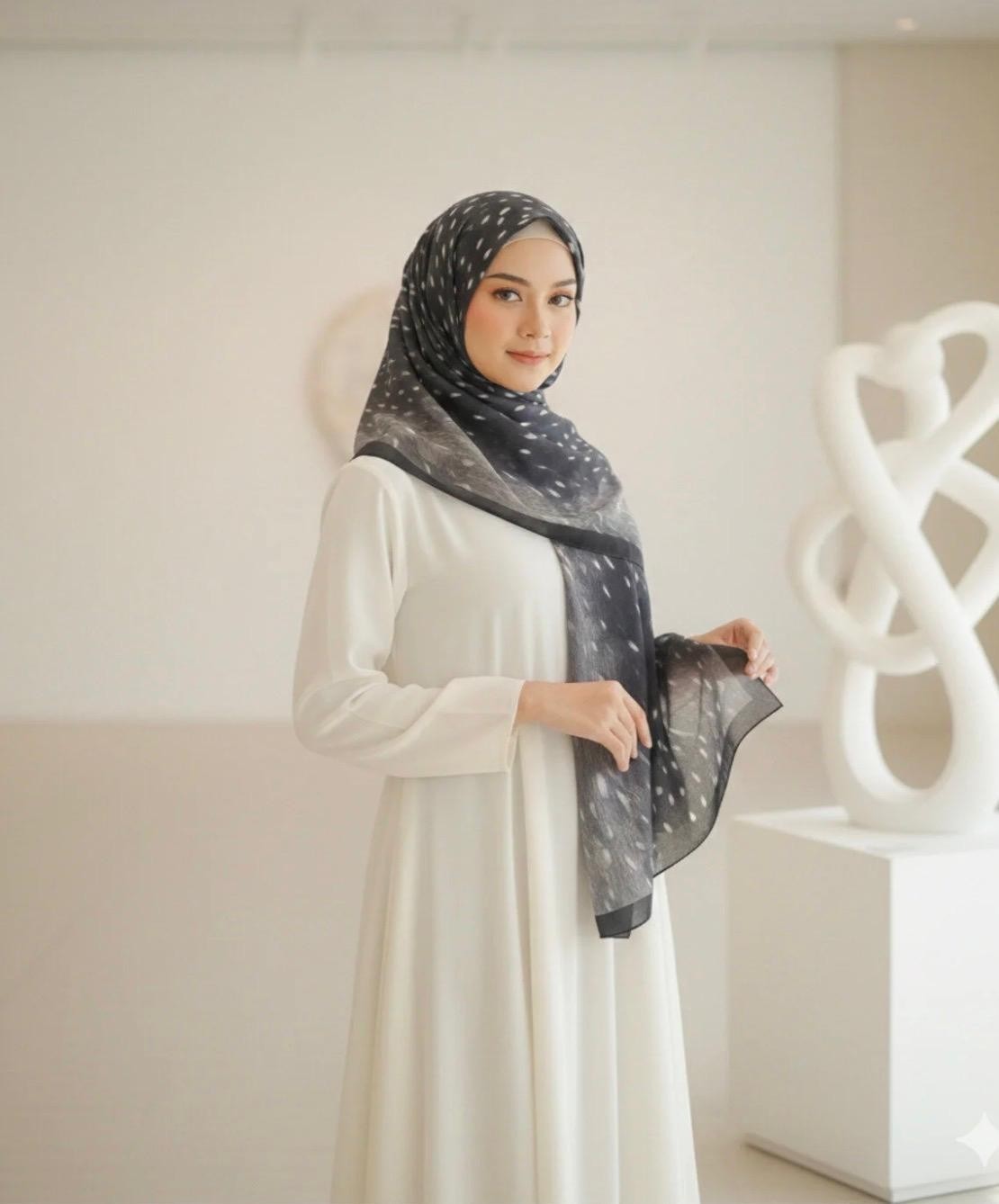 Revam Collection Ceylan Desen Pamuk Soft Şal Füme-Gri görsel 3