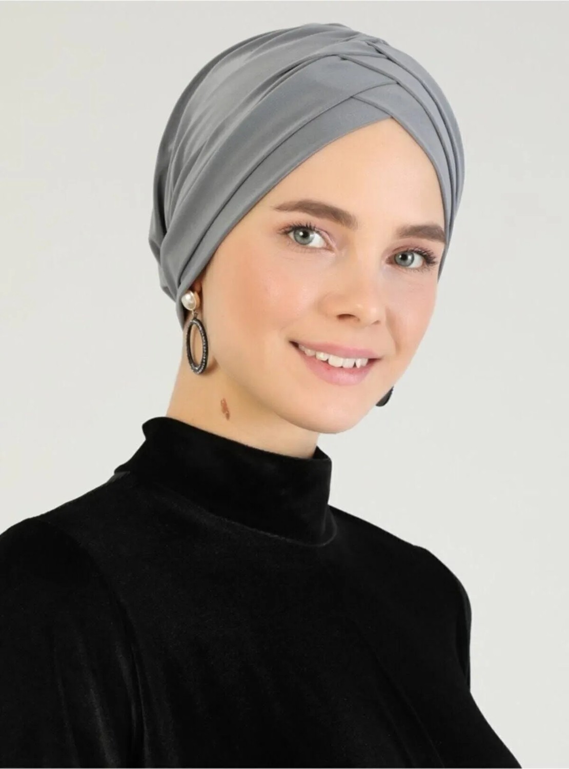 Mervin Şal Çapraz Üç Bantlı Hazır Türban Polyester Gri görsel 6