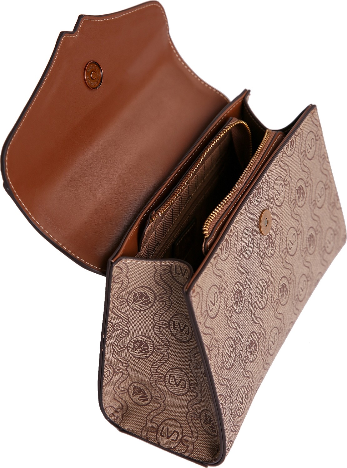Lêvi D'or Monogram Baskılı Logo Detaylı Uzun Askılı Orta Boy Kadın El Çantası Camel görsel 4