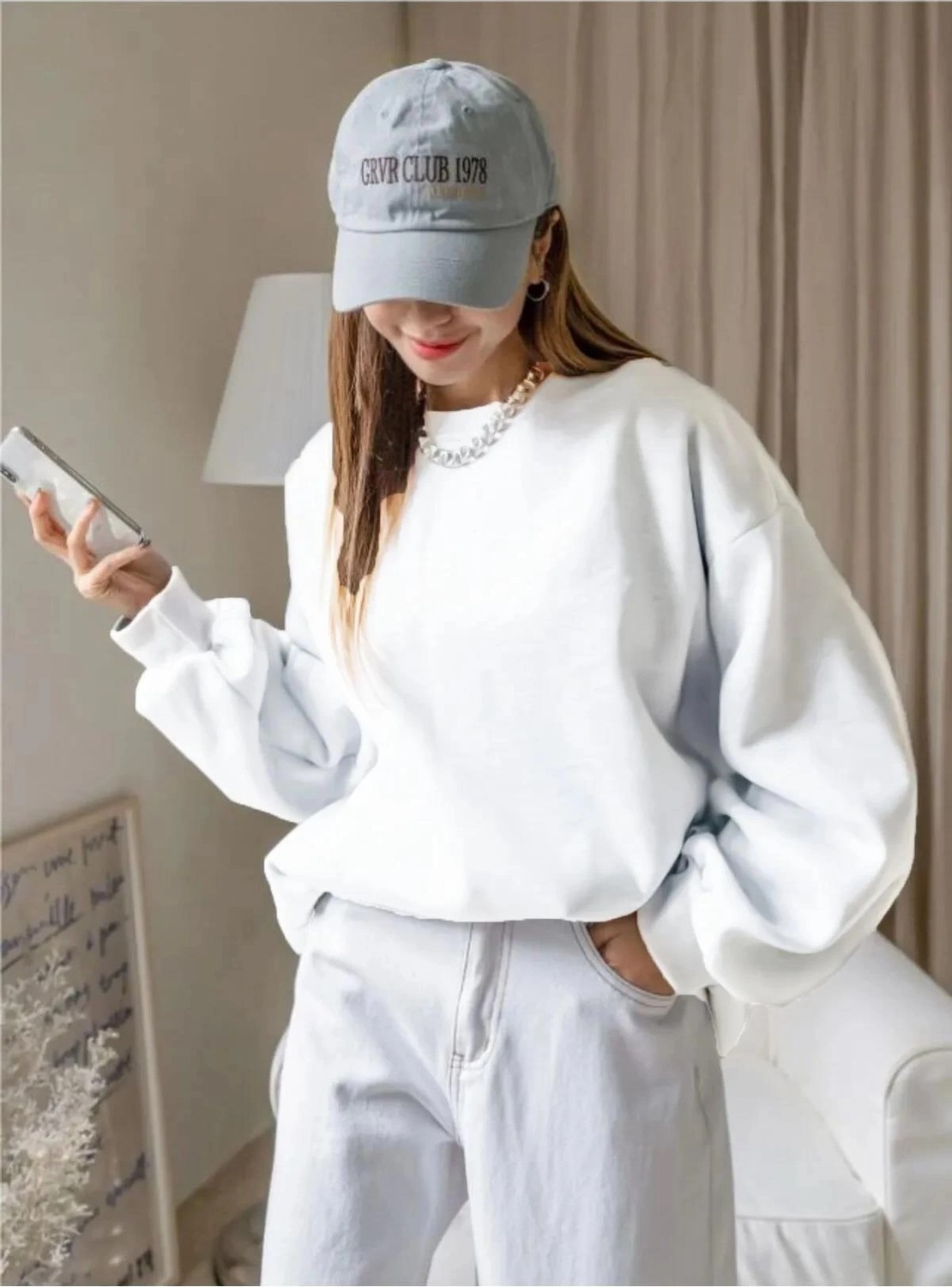 Beruflic Kadın Düz Bisiklet Yaka 3 Iplik Sweatshirt - Beyaz görsel 2