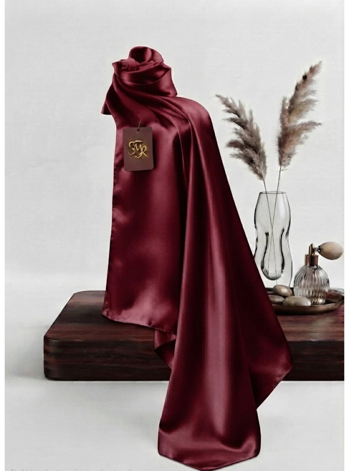Samara Scarf Kristal Eşarp Parlak Saten Dokulu Tesettür Abiye Eşarp 95X95 cm görsel 2