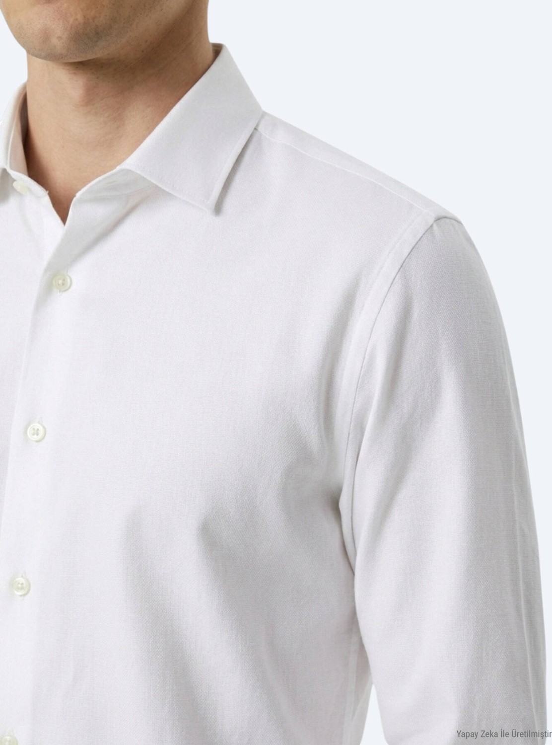 Kip Beyaz Düz Regular Fit Uzun Dokuma Casual Pamuk Karışımlı Gömlek görsel 3