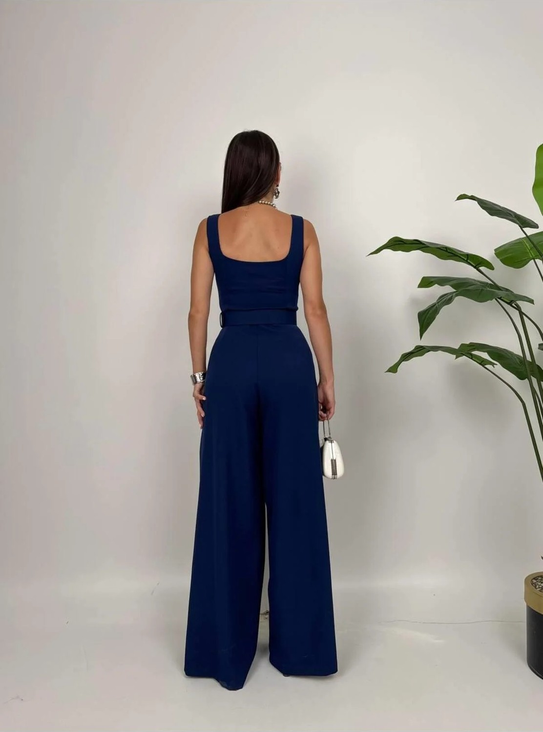 Moda Durağı Rosso Kadın Kemer Detaylı Askılı Bol Paça Tulum görsel 2