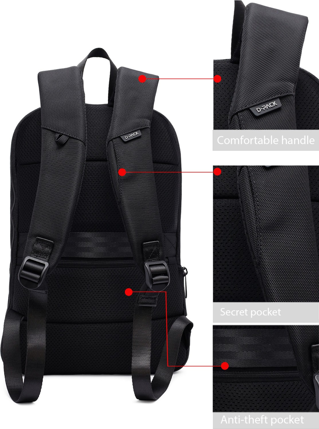 Derimod D-Pack Unisex Siyah Sırt Çantası 25SBD30196F görsel 5