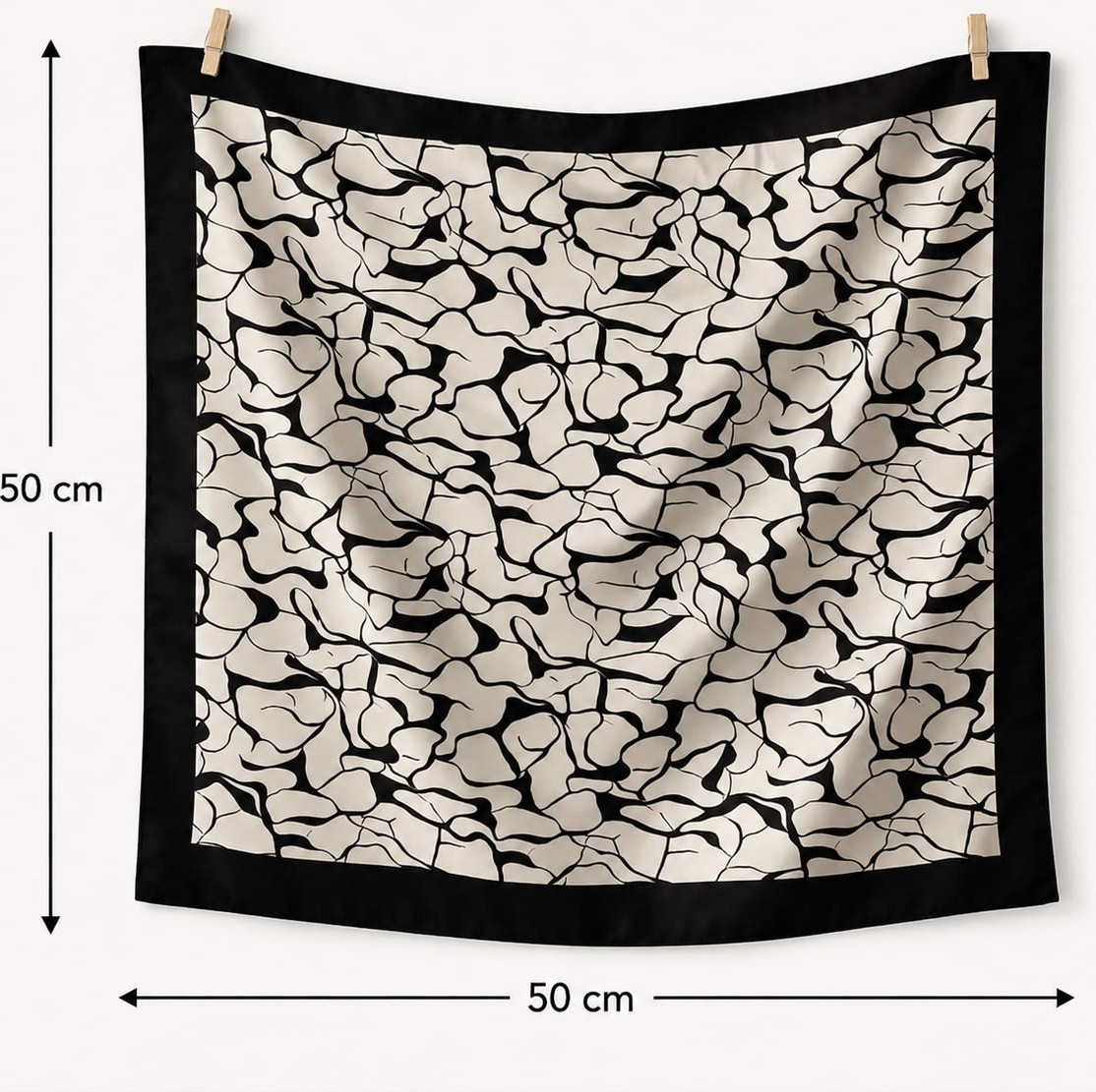 Revam Collection Siyah Beyaz Desenli Bandana Fular Şal 50X50 görsel 4