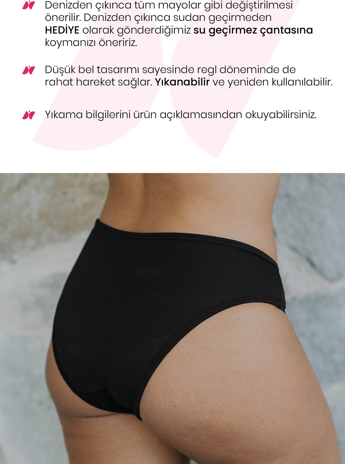 Peddon Regl Dönemine Özel Konforlu Pedkini Mayo Altı Süper Emici Düşük Bel Bikini Altı Siyah Regl Mayosu görsel 3