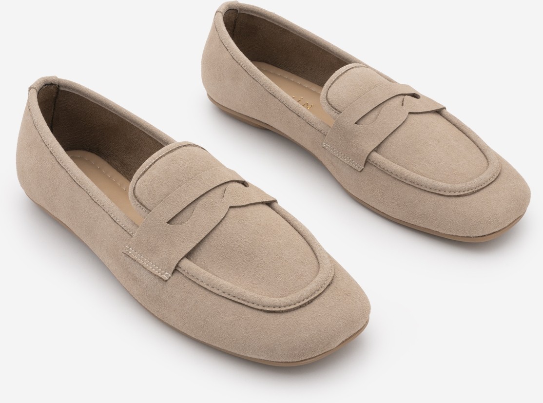 Marjin Kadın Küt Burun Günlük Loafer Heviza Bej Süet görsel 5