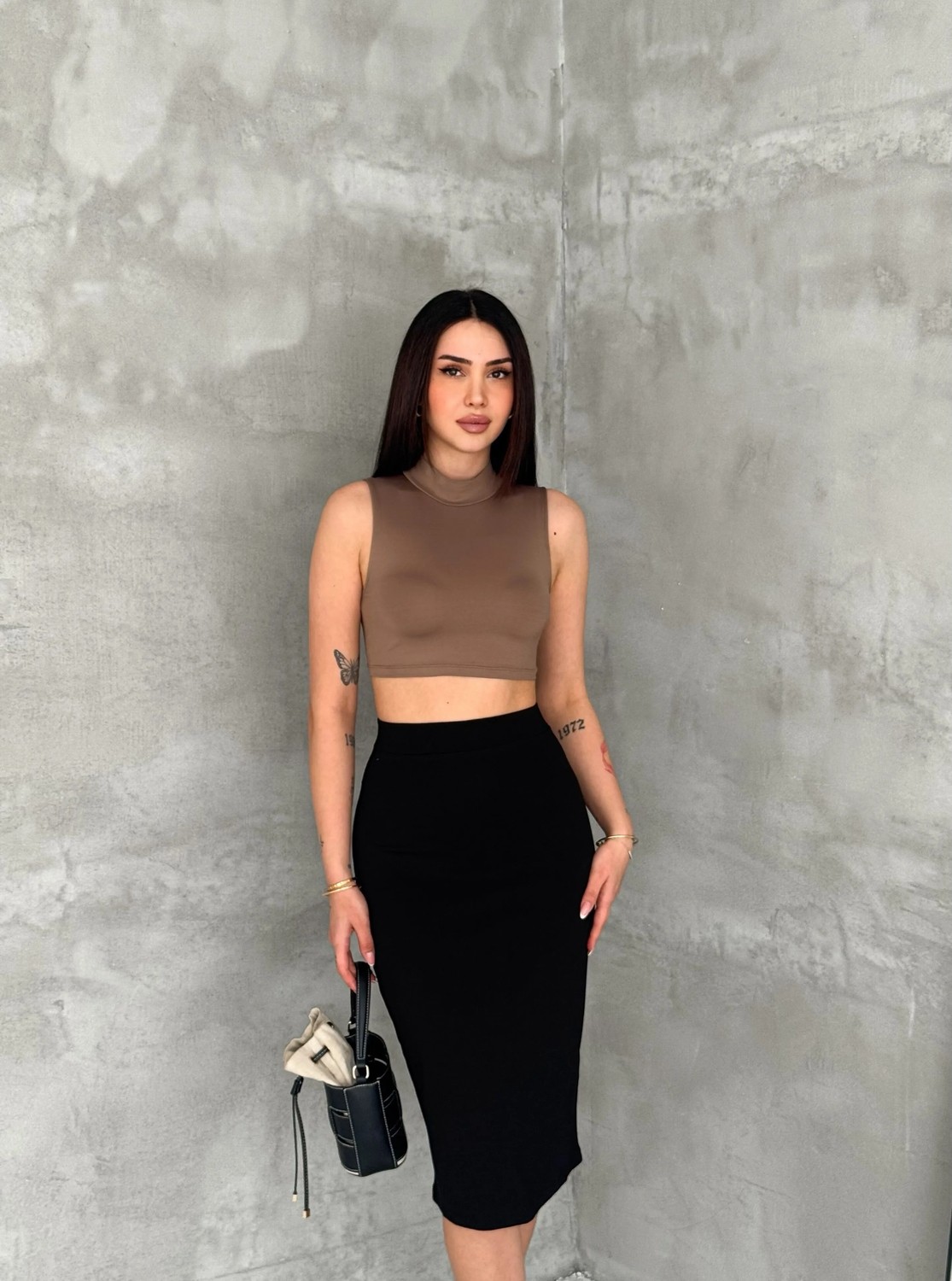 Cey Moda Kadın Arka Yırtmaçlı Midi Boy Kalem Etek görsel 2