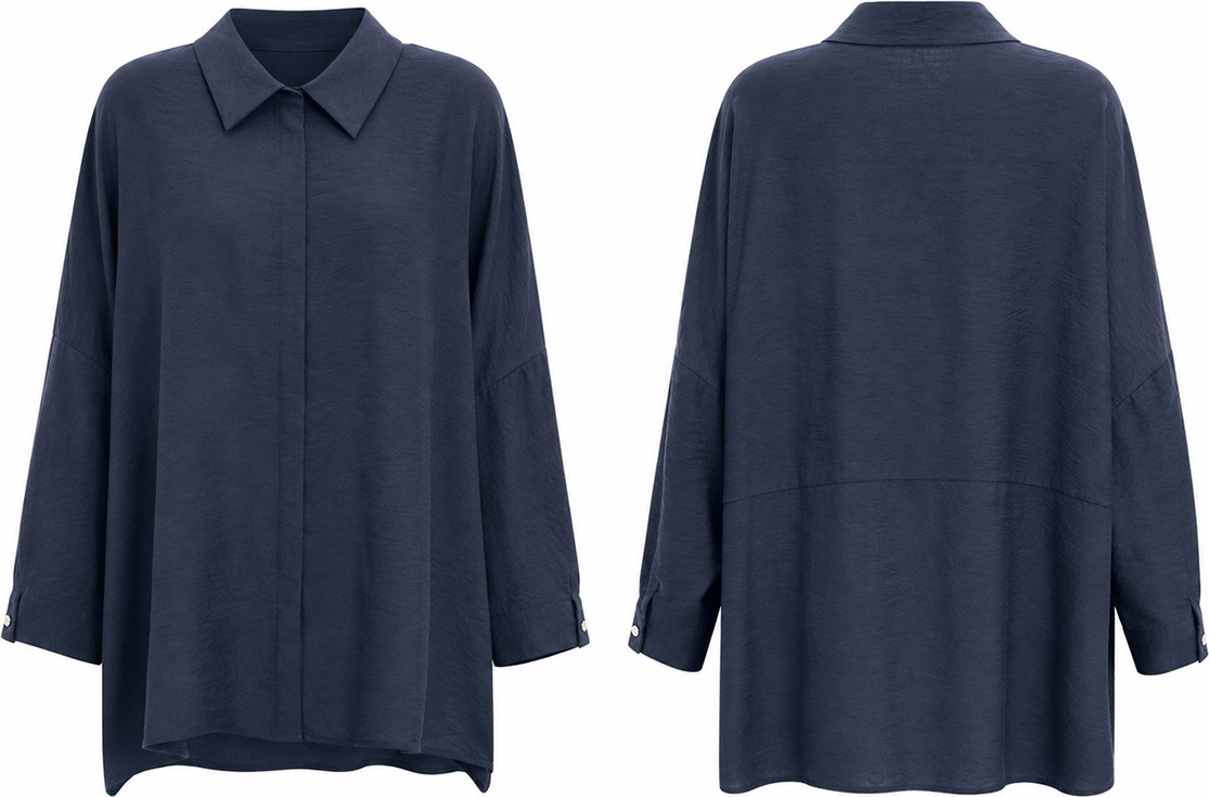Lale Butik Düz Kesim Düğme Detaylı Modal Gömlek 19605 Lacivert görsel 2