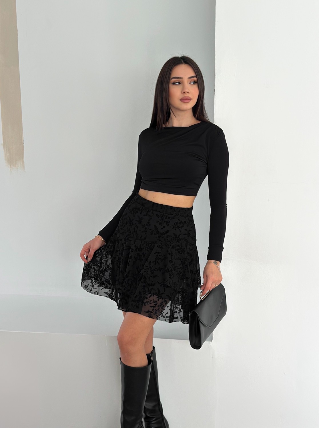 Ozy Fashion Flok Tüllü Astarlı Mini Etek görsel 8