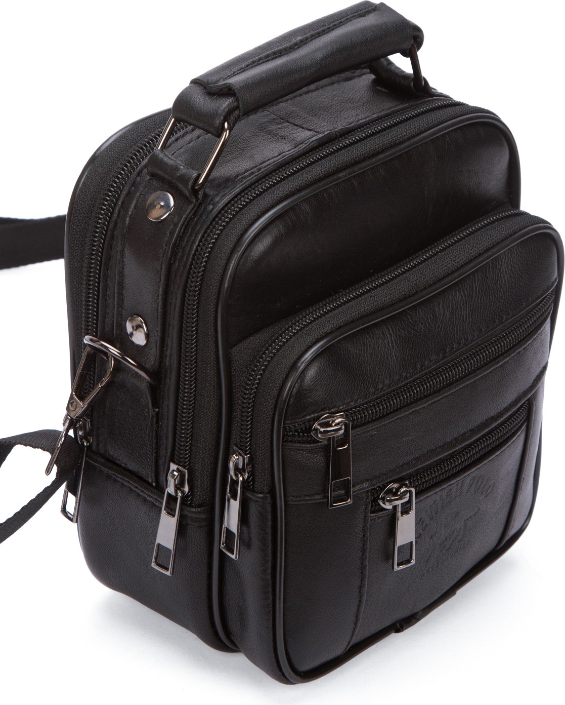 Sannora Bags Erkek Siyah Çelik Kasalı Hakiki Deri El ve Omuz Çantası Ayarlanabilir Askılı (Orta Boy ve Küçük Boy) görsel 3