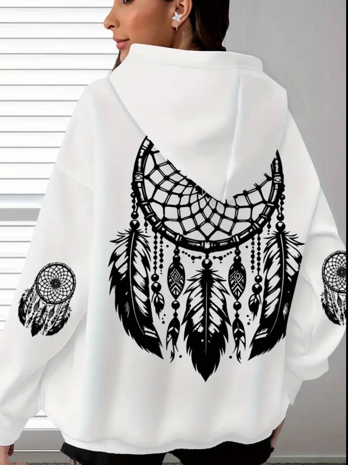 Amor Face Büyük Beden Özel Tasarım Kapüşonlu Şiva Tüyleri Sırt Baskılı Oversize %100 Pamuk Modern Kadın Sweatshırt