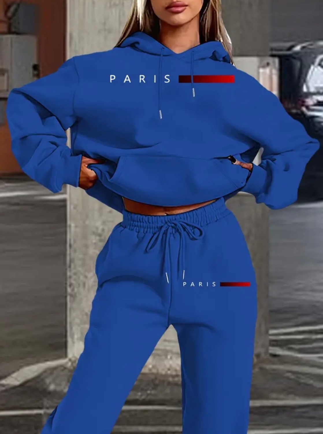 Amor Face Büyük Beden Özel Tasarım Kapüşonlu Paris Baskılı %100 Pamuk Yeni Trend Kışlık Kadın Eşofman Takımı