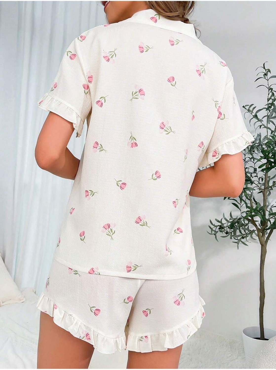 Bella Notte Çiçek Baskılı Fırfırlı Pijama Takımı görsel 5