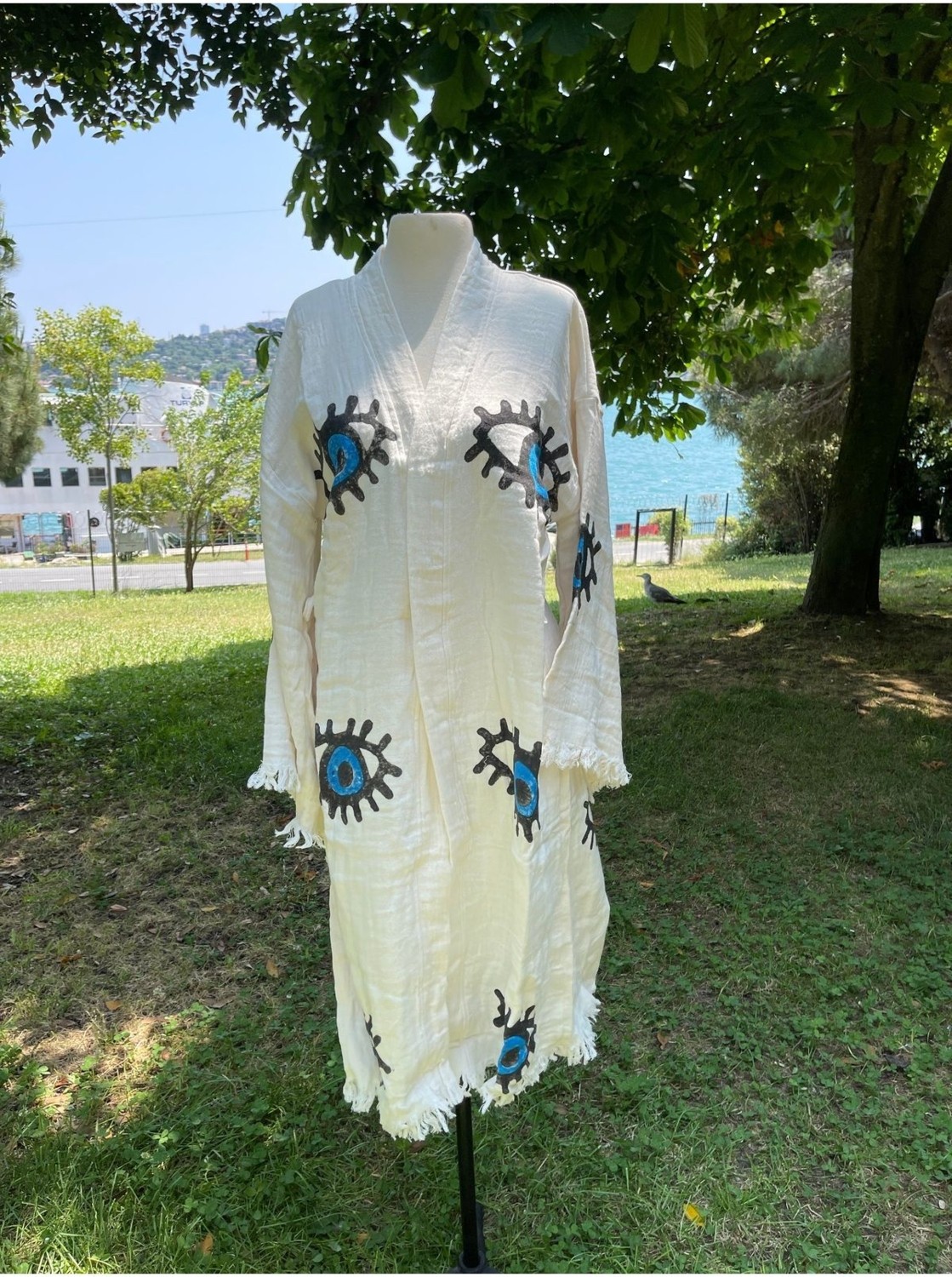Belirtilmemiş Müslin Taş Baskı Kimono Pareolar görsel 2