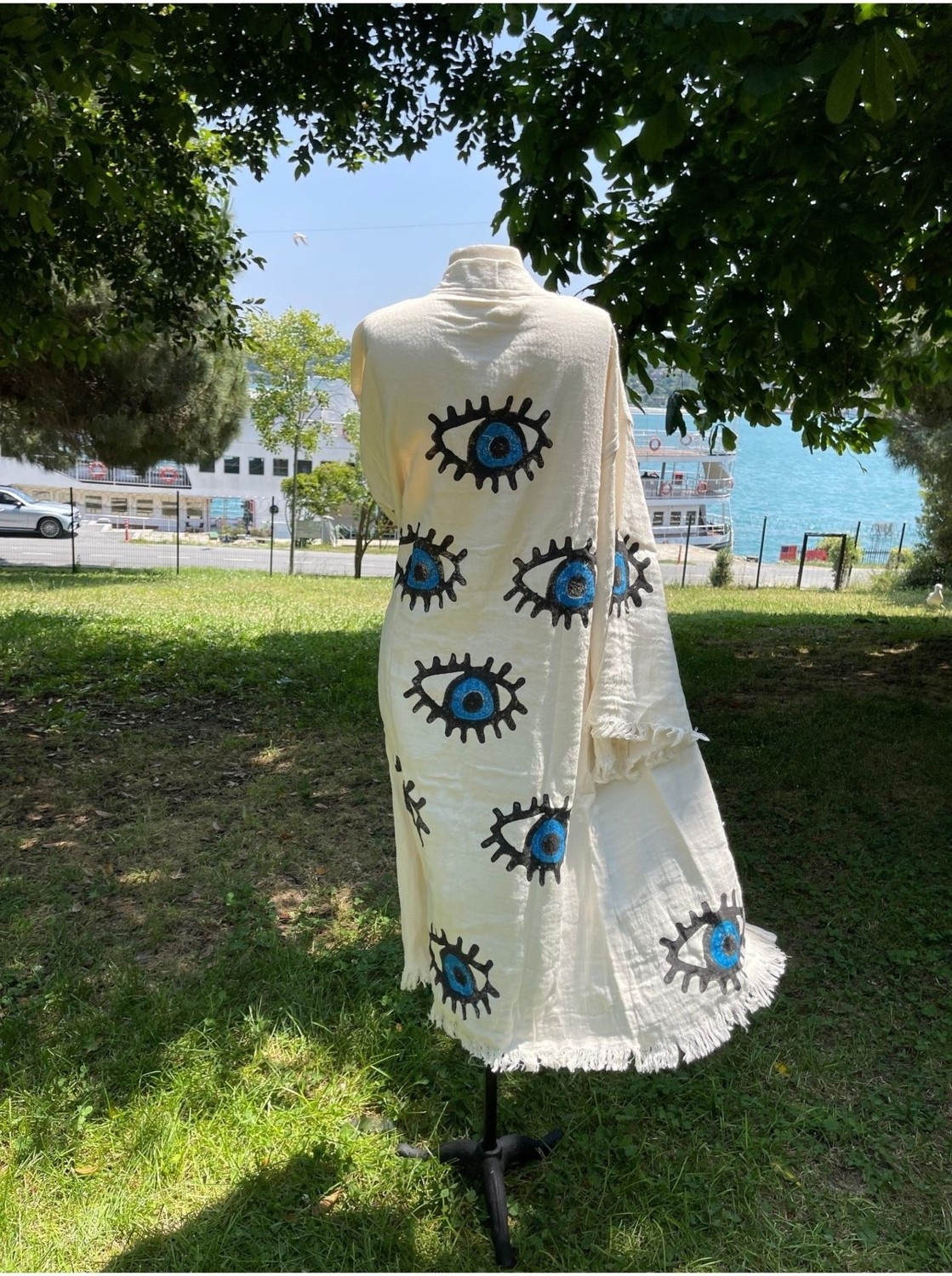 Belirtilmemiş Müslin Taş Baskı Kimono Pareolar görsel 3