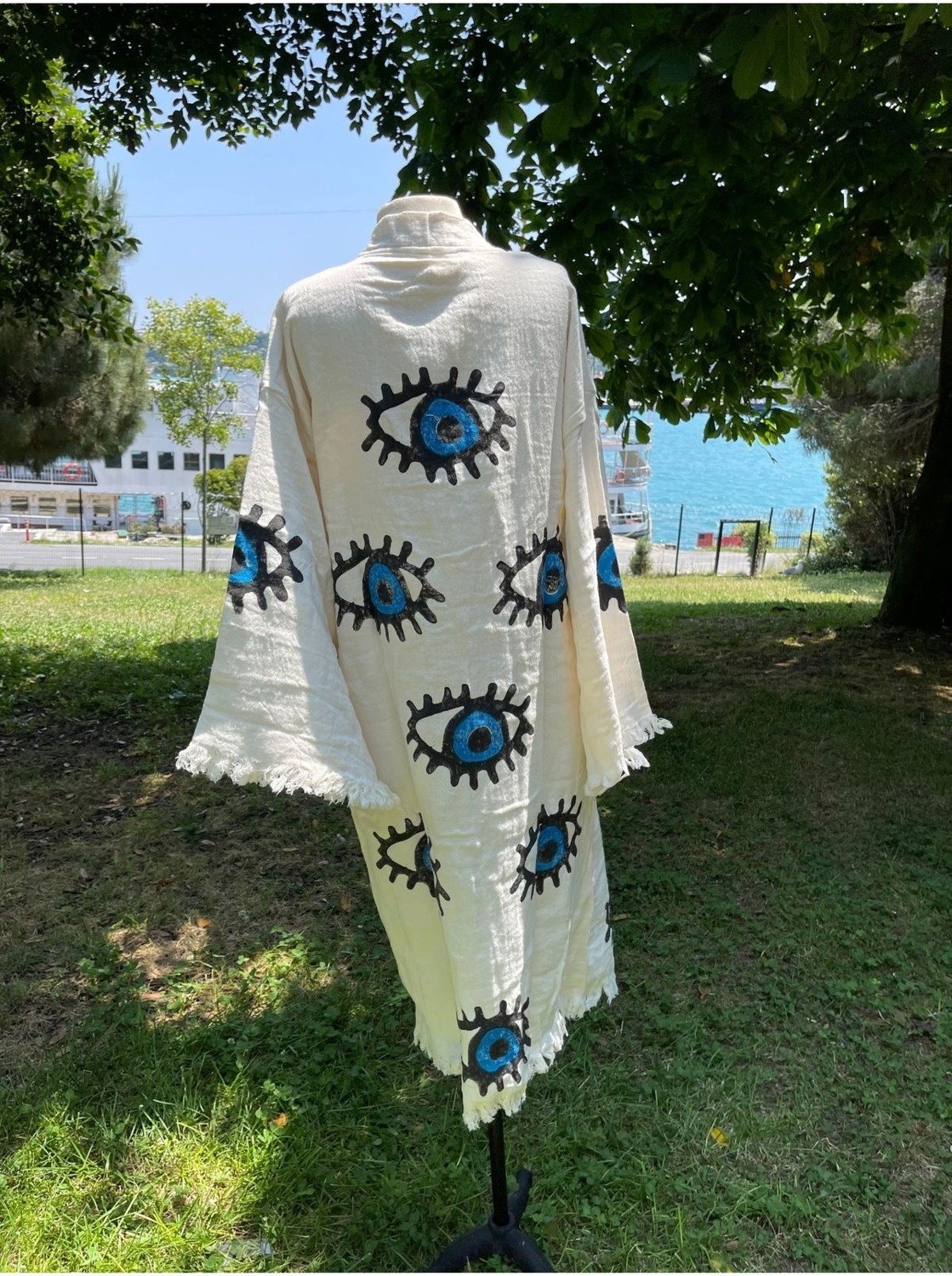 Belirtilmemiş Müslin Taş Baskı Kimono Pareolar görsel 4