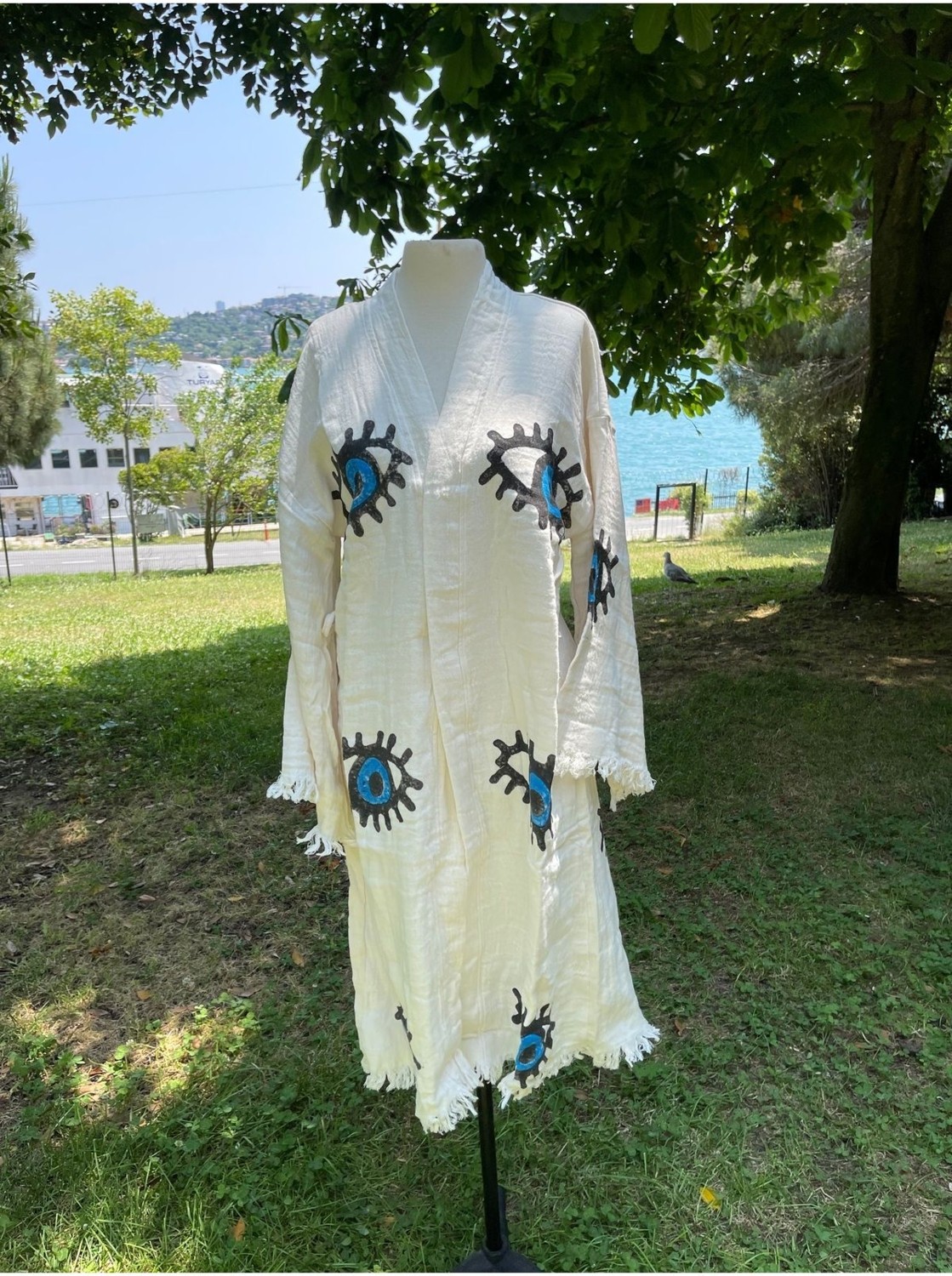 Belirtilmemiş Müslin Taş Baskı Kimono Pareolar görsel 5