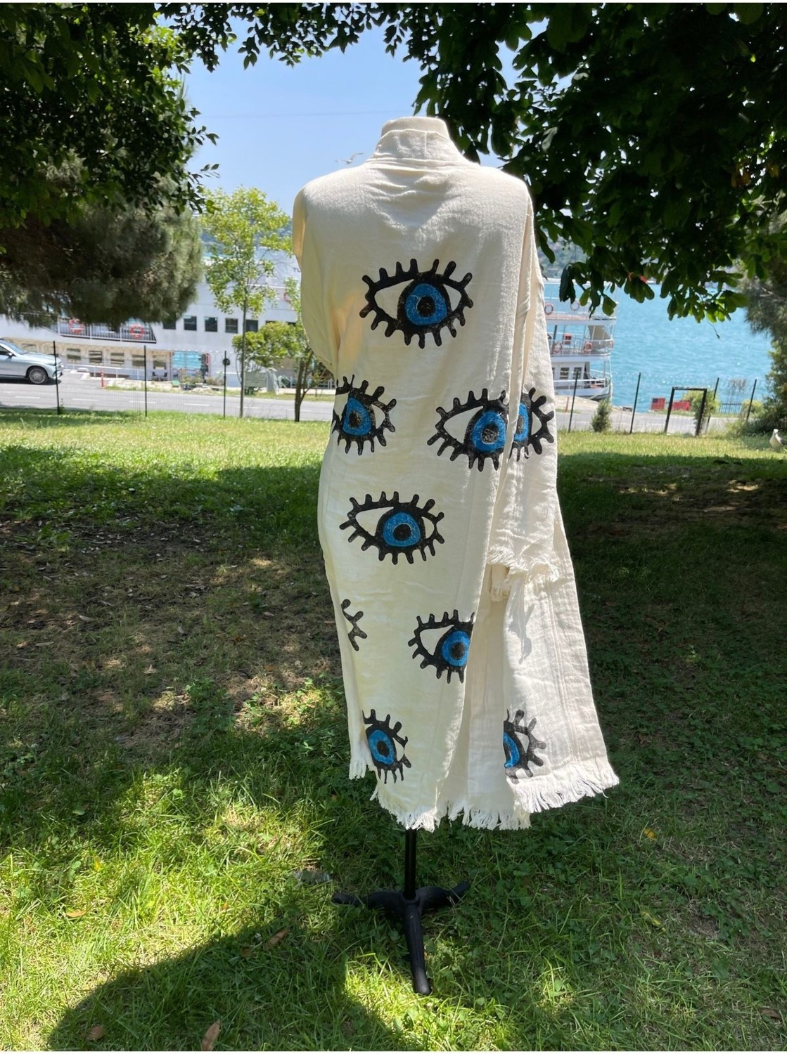 Belirtilmemiş Müslin Taş Baskı Kimono Pareolar görsel 6
