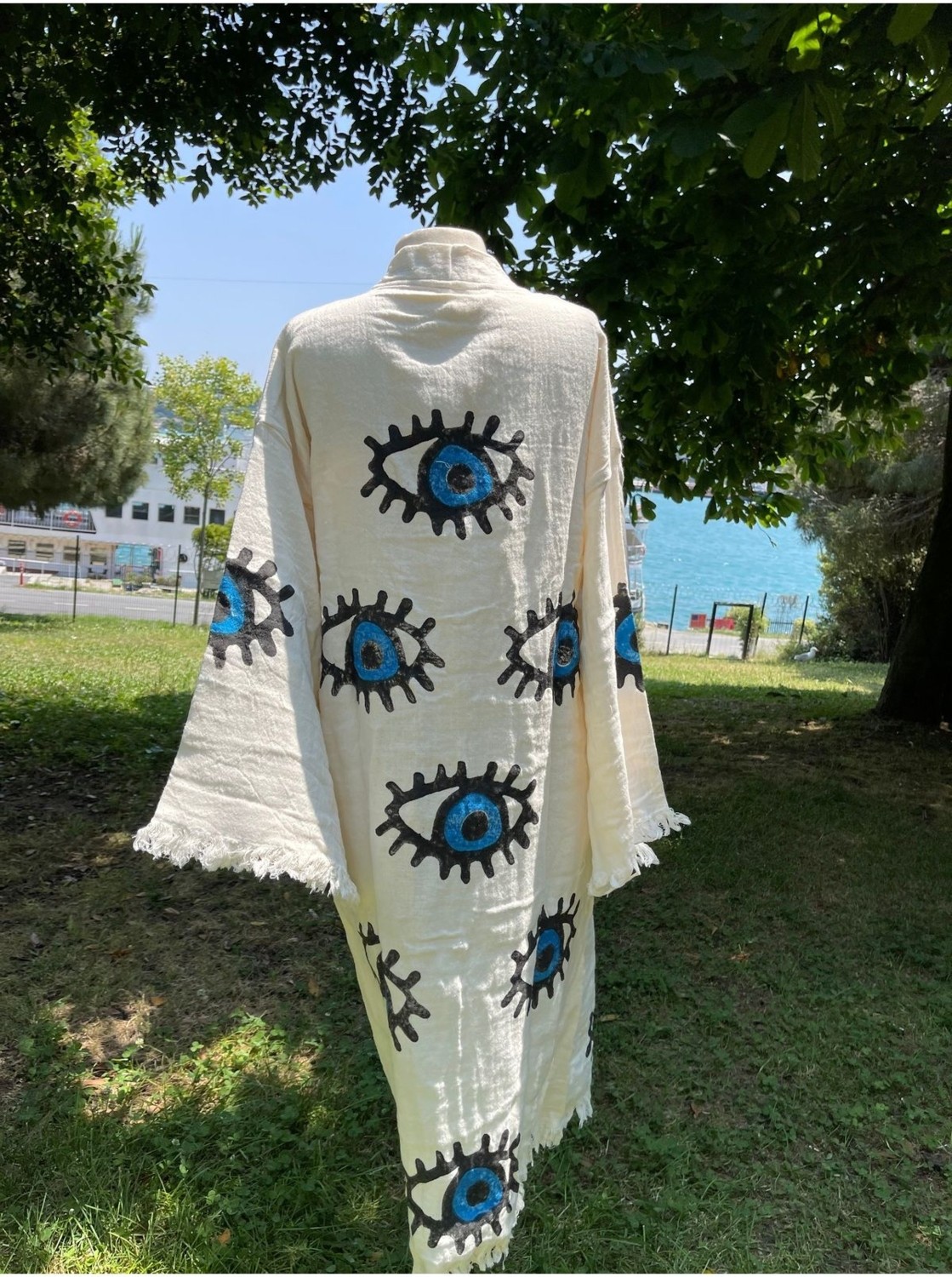 Belirtilmemiş Müslin Taş Baskı Kimono Pareolar görsel 7
