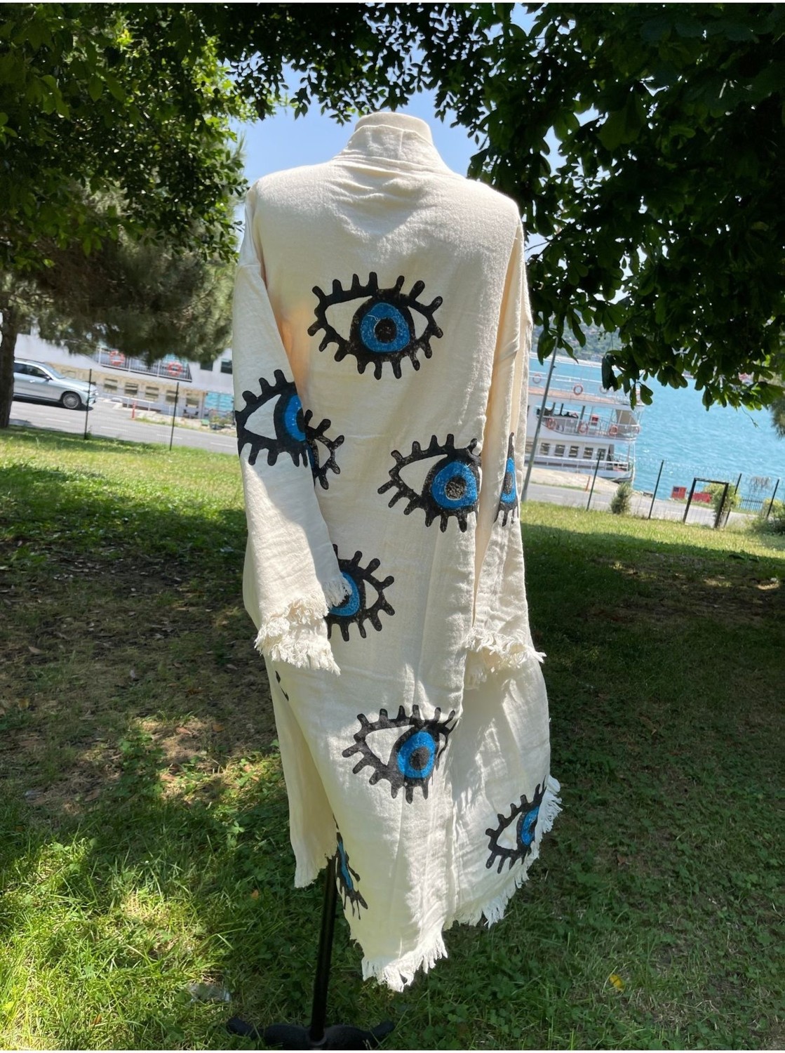 Belirtilmemiş Müslin Taş Baskı Kimono Pareolar görsel 8