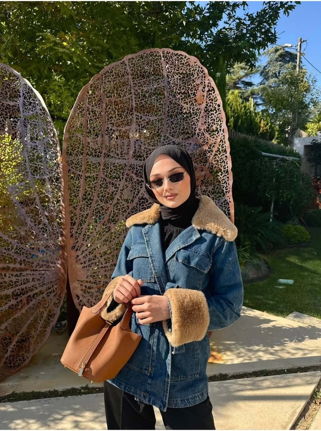 Miraydin Butik Kadın Yaka Kürk Detay Kot Ceket Koyu Mavi - M81185
