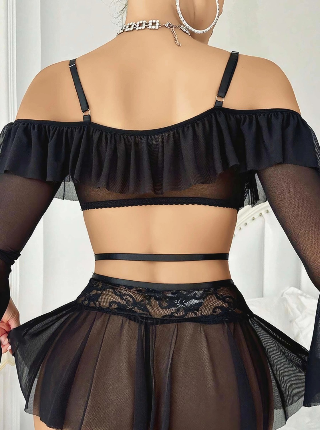 MTM My The Mall Giyim Kadın Siyah Etek Bustiyer Sexy Gecelik Takım 3831 görsel 2