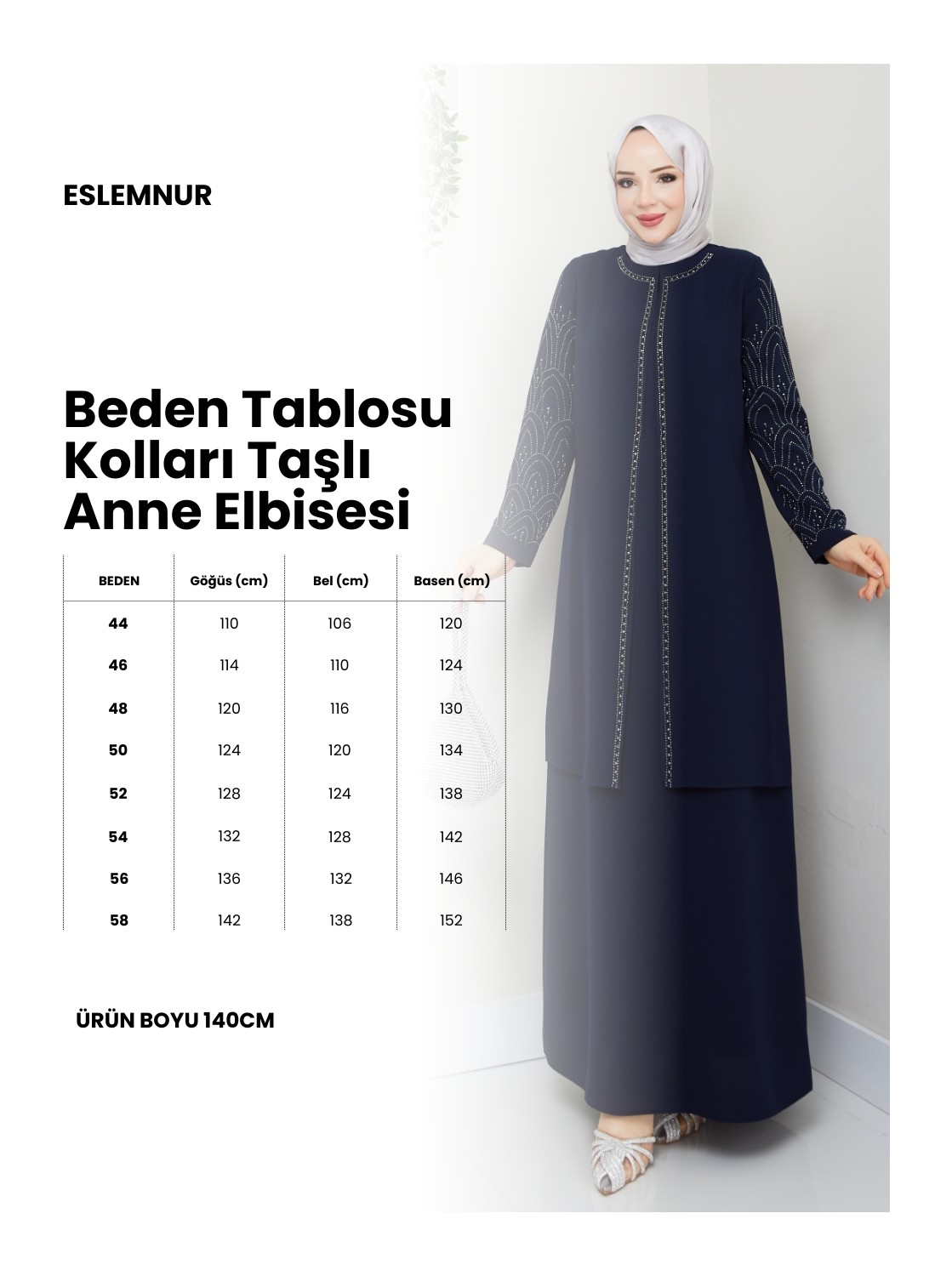 Eslemnur Kolları Taşlı Büyük Beden Anne Elbisesi görsel 6